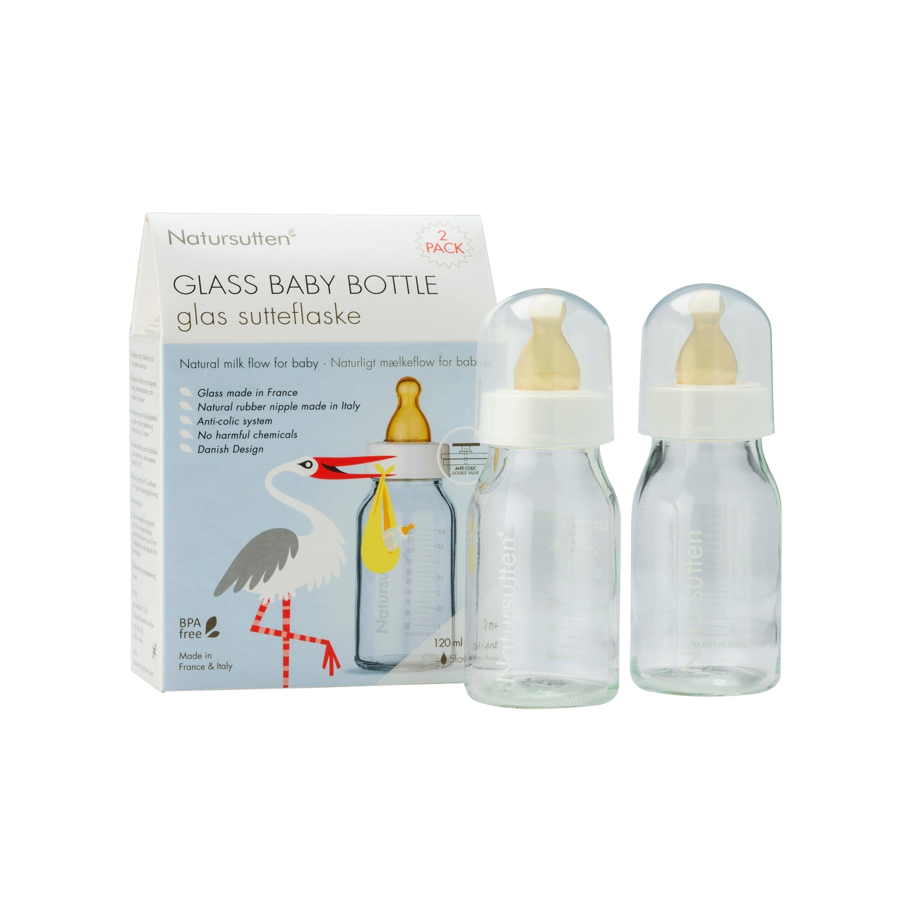 Natursutten® Glass 4 oz Baby Bottles -  2 Pack Feeding Natursutten®   