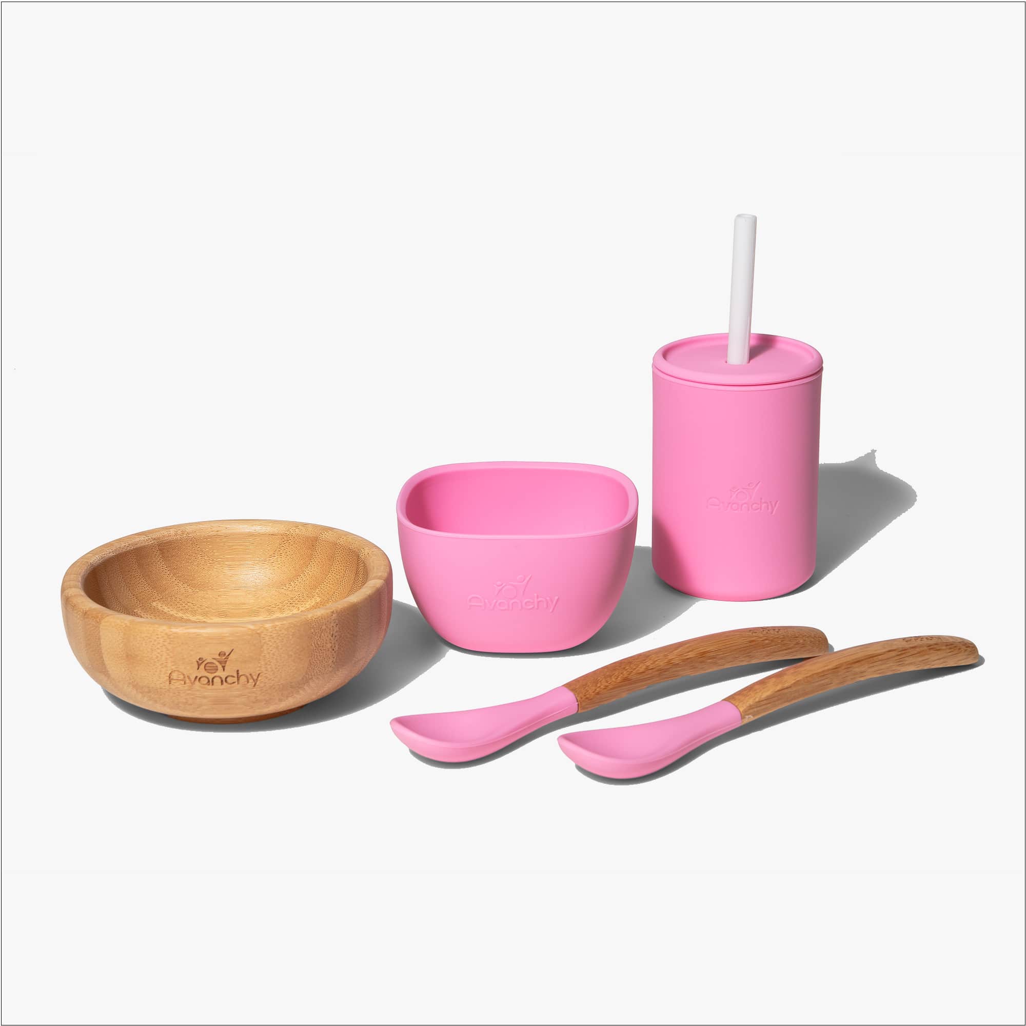 5 oz. Avanchy La Petite Family Set Baby Feeding Avanchy Sustainable Baby Dishware 5 oz. Family Set Pink 