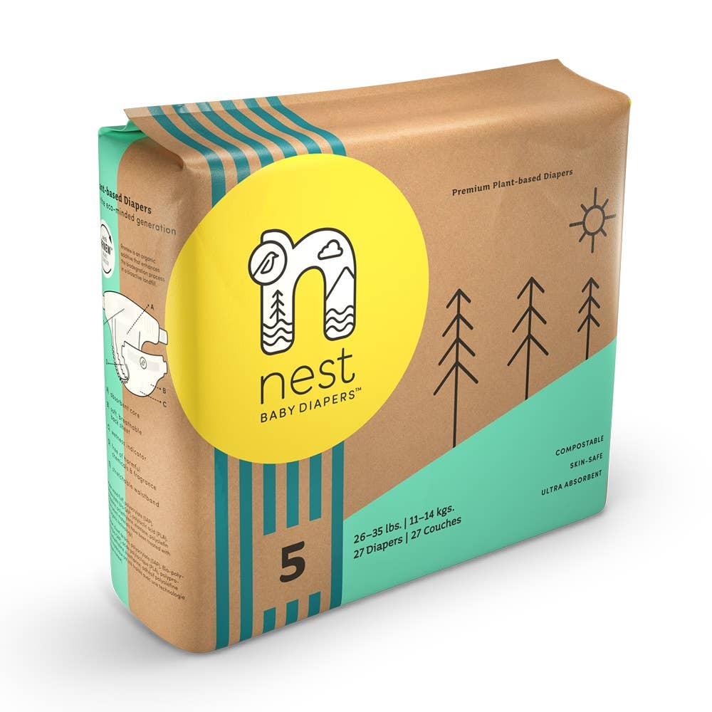 Sustainable Plant Based Baby Diapers Case 108 Count -Size 5 Baby Essentials Nest Diapers   