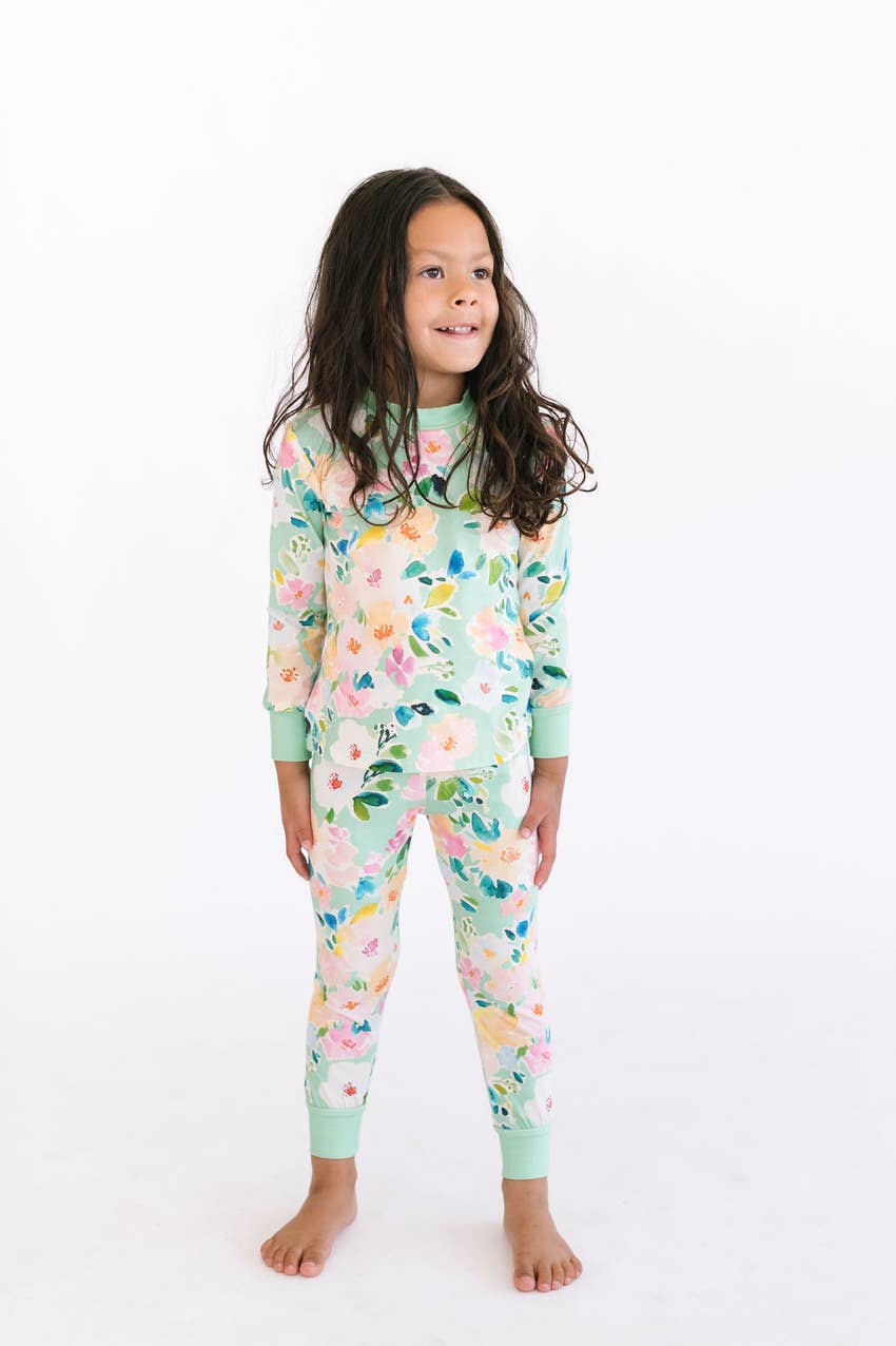 2 Piece Pajama Set in Watercolor Floral  Ollie Jay   