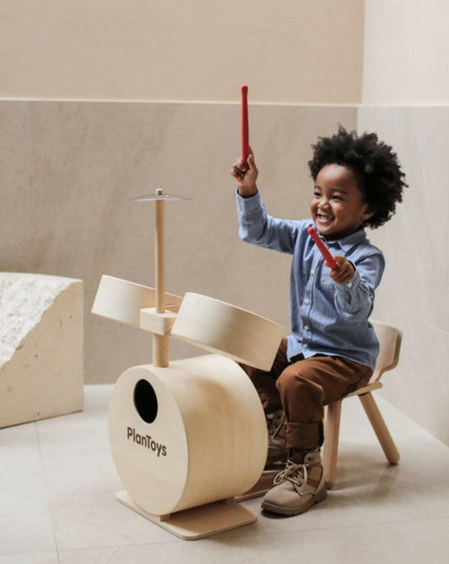 Wooden Drum Set Toy for Toddlers & Children 3+  PlanToys   