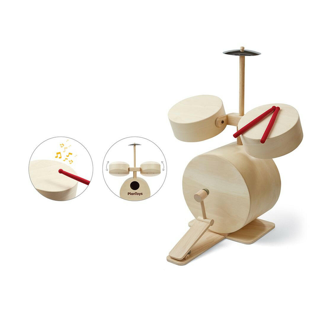 Wooden Drum Set Toy for Toddlers & Children 3+  PlanToys   