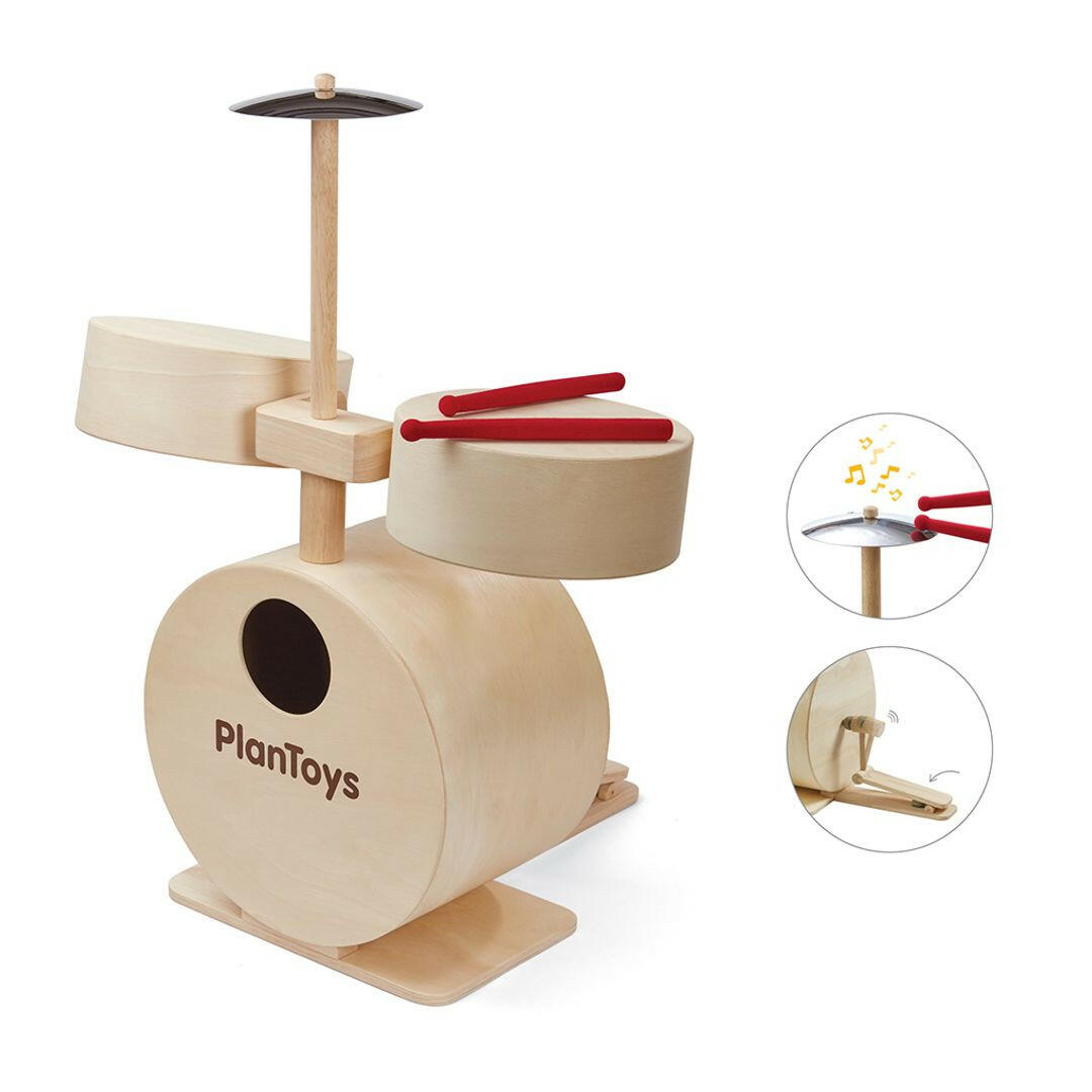 Wooden Drum Set Toy for Toddlers & Children 3+  PlanToys   
