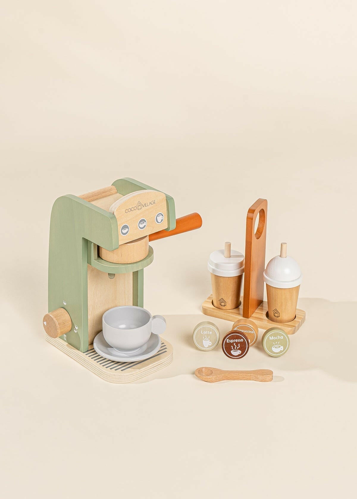 Wooden Coffee Maker Set - Seafoam & Tera Play Kitchen Coco Village   