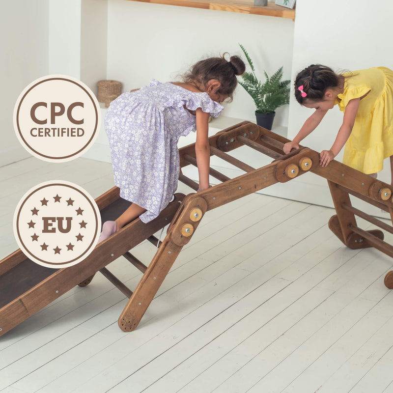 Montessori Climbing Frame Set 2in1: Snake Ladder + Slide Board/Climbing Ramp | Chocolate