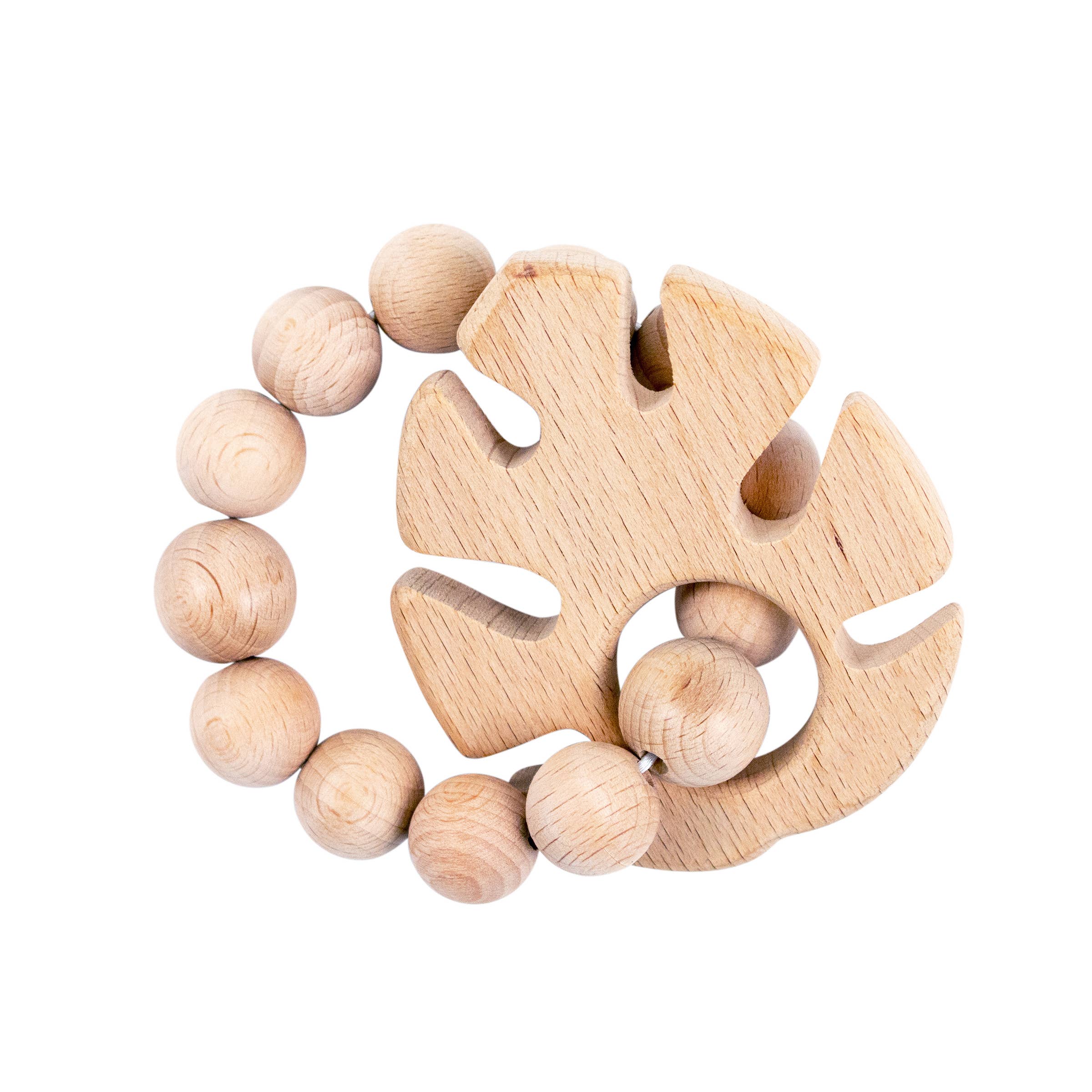 Tropical Leaf Natural Wooden Teether Baby Essentials Bebe Au Lait   