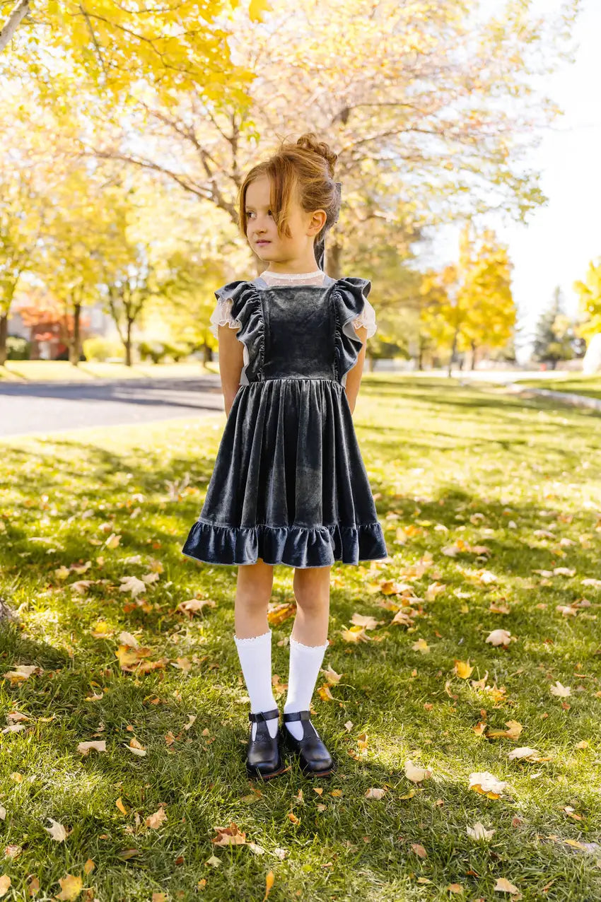 Pinny Dress in Blue Velvet dress Ollie Jay   