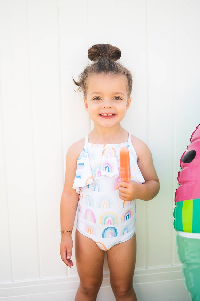 Makayla Swim in Watercolor Rainbow  Ollie Jay   