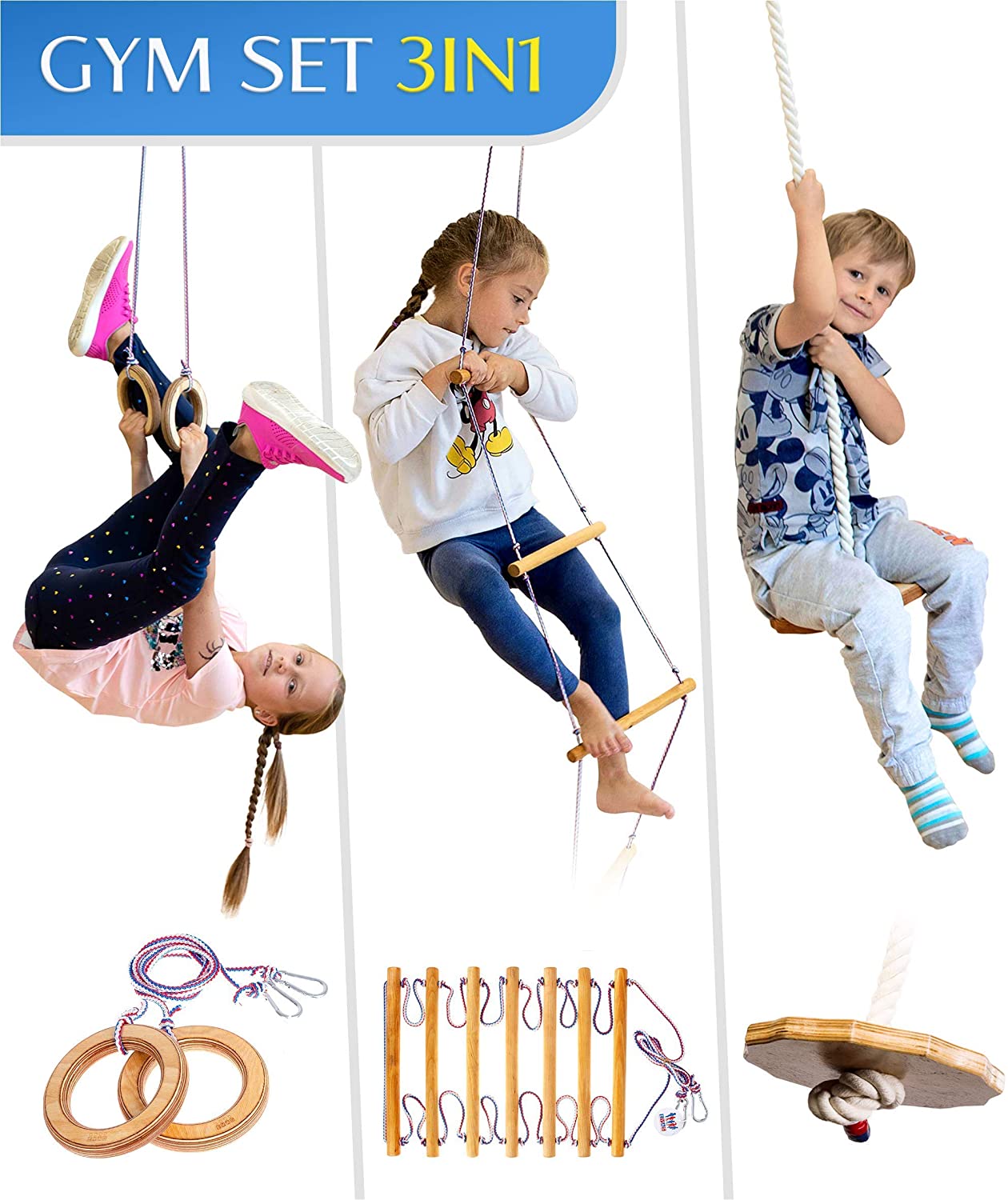 3in1 Swings Set: Rope Ladder + Gymnastic Rings + Disc Rope Swing 3in1 Swing Set Goodevas Default Title  