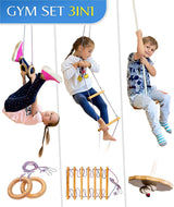 3in1 Swings Set: Rope Ladder + Gymnastic Rings + Disc Rope Swing
