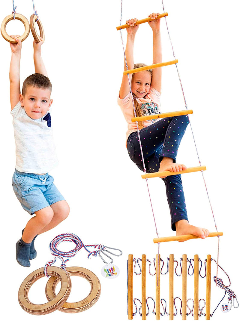 2in1 Swings Set: Gymnastic rings + Climbing rope ladder