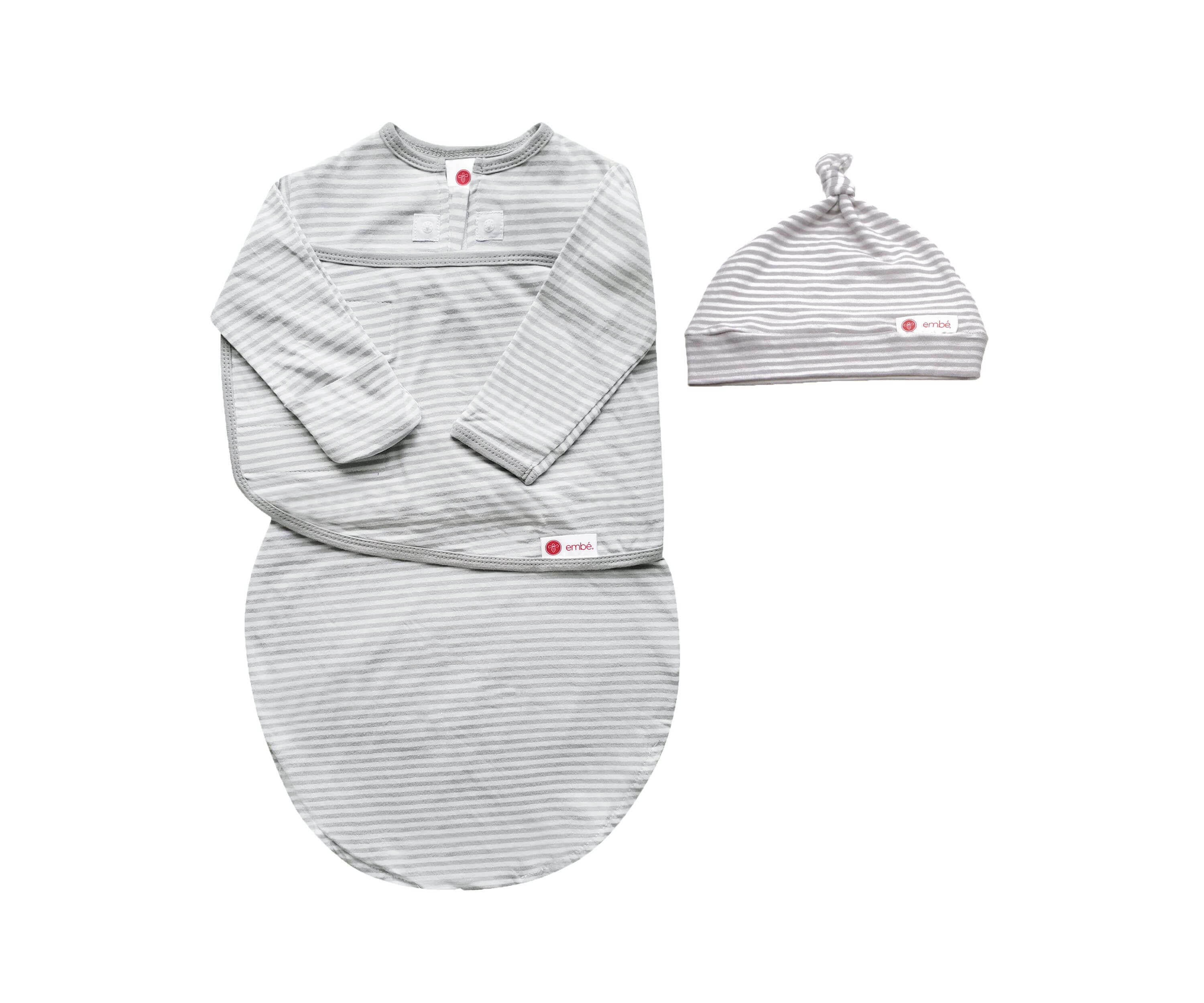 Hat + Long Sleeve Swaddle Sack Bundle Swaddling Blankets embé® Grey Stripes Newborn (6-14lbs) 