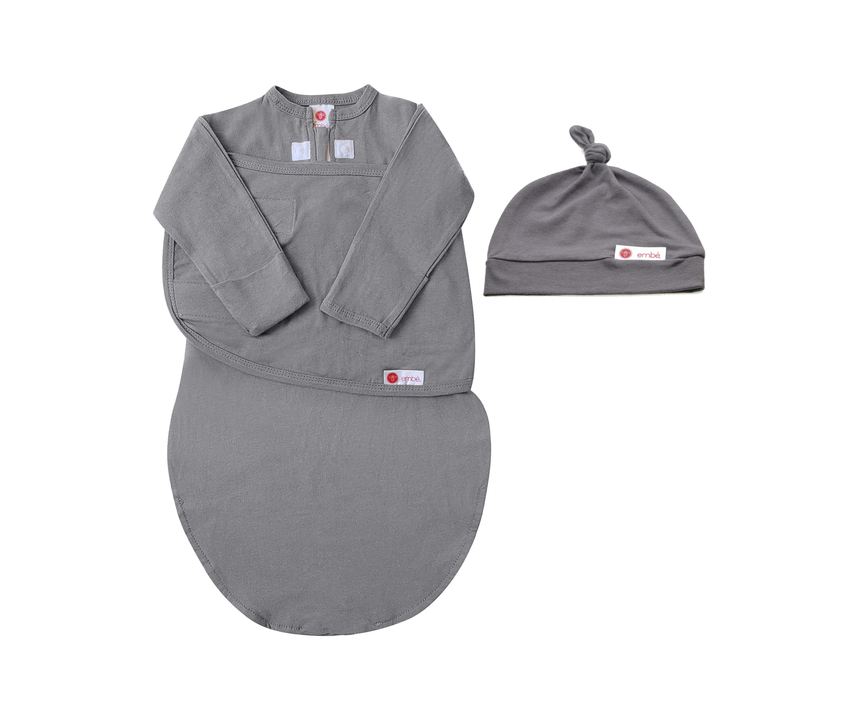 Hat + Long Sleeve Swaddle Sack Bundle Swaddling Blankets embé® Slate Newborn (6-14lbs) 