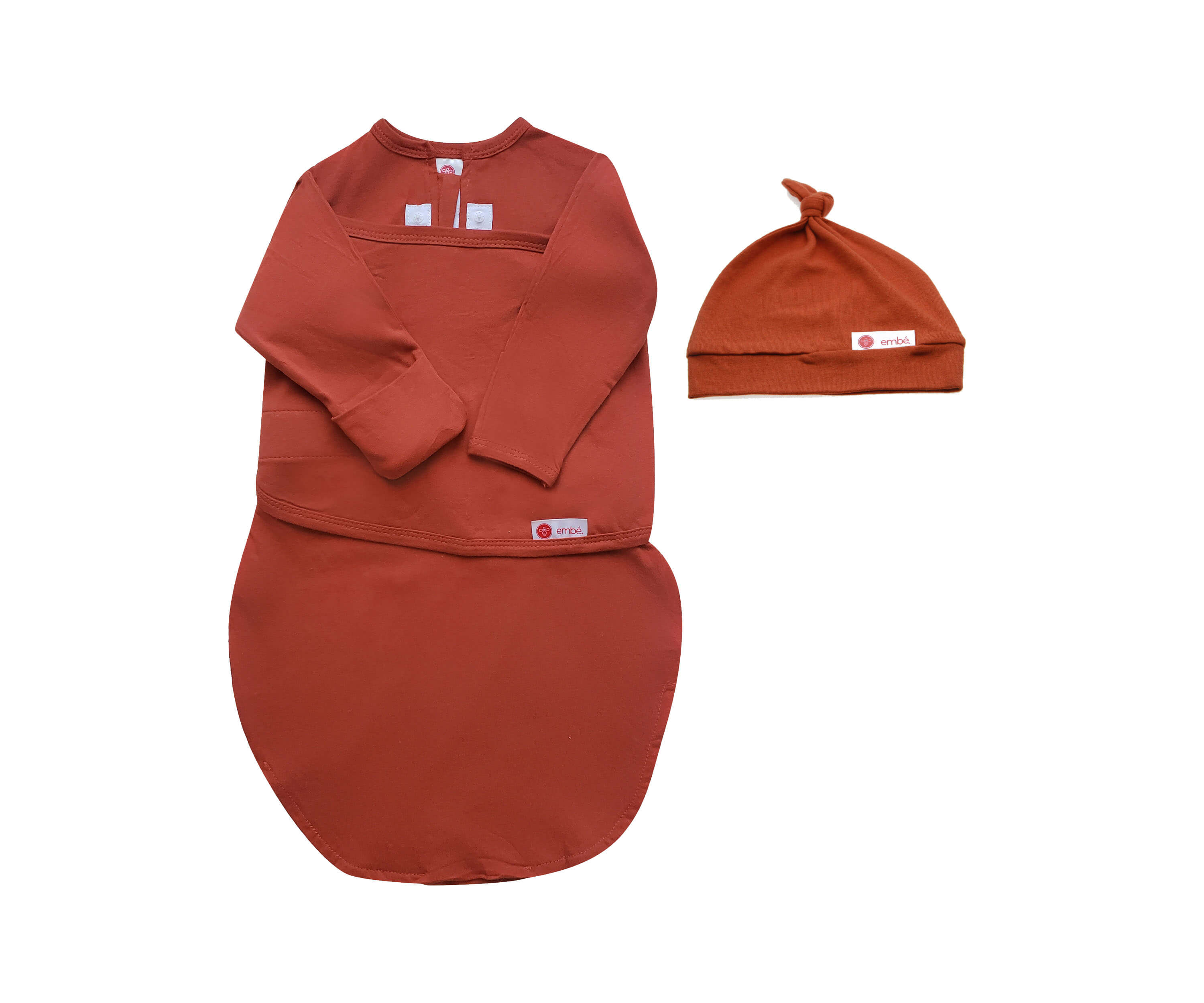 Hat + Long Sleeve Swaddle Sack Bundle Swaddling Blankets embé® Rust Newborn (6-14lbs) 