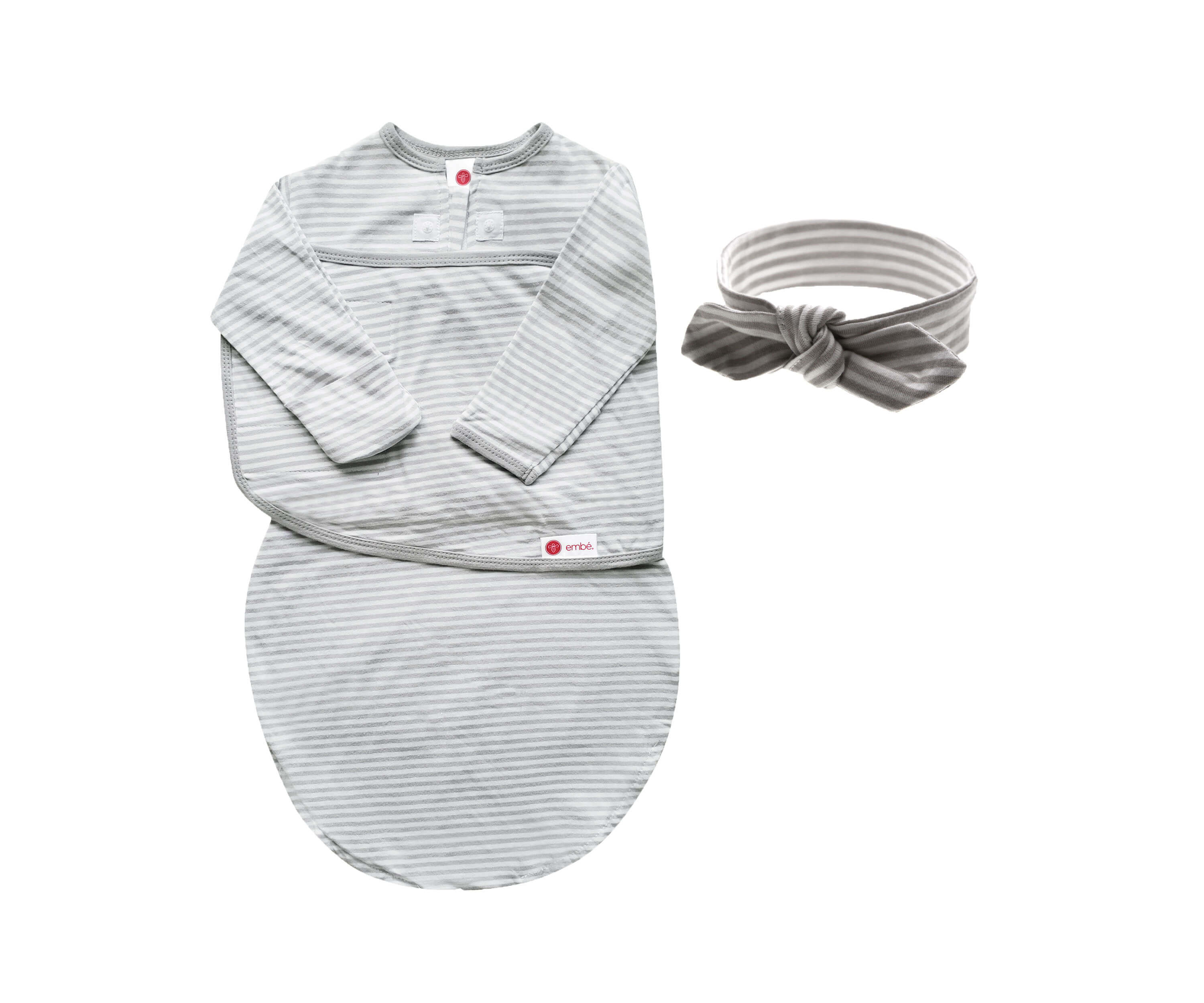 Headband and Long Sleeve Swaddle Sack Bundle Swaddling Blankets embé® Grey Stripes Newborn (6-14lbs) 