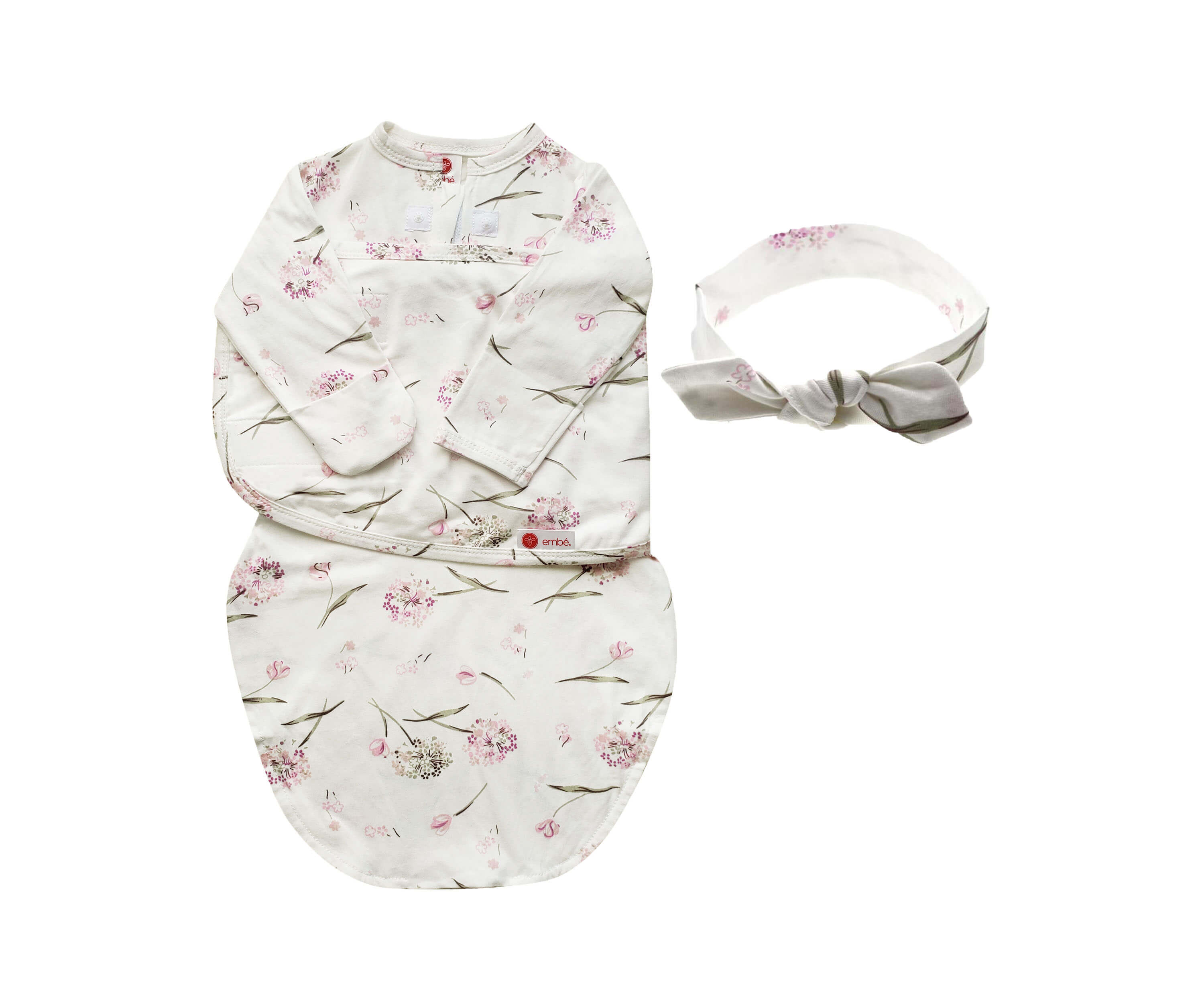 Headband and Long Sleeve Swaddle Sack Bundle Swaddling Blankets embé® Clustered Flowers Newborn (6-14lbs) 