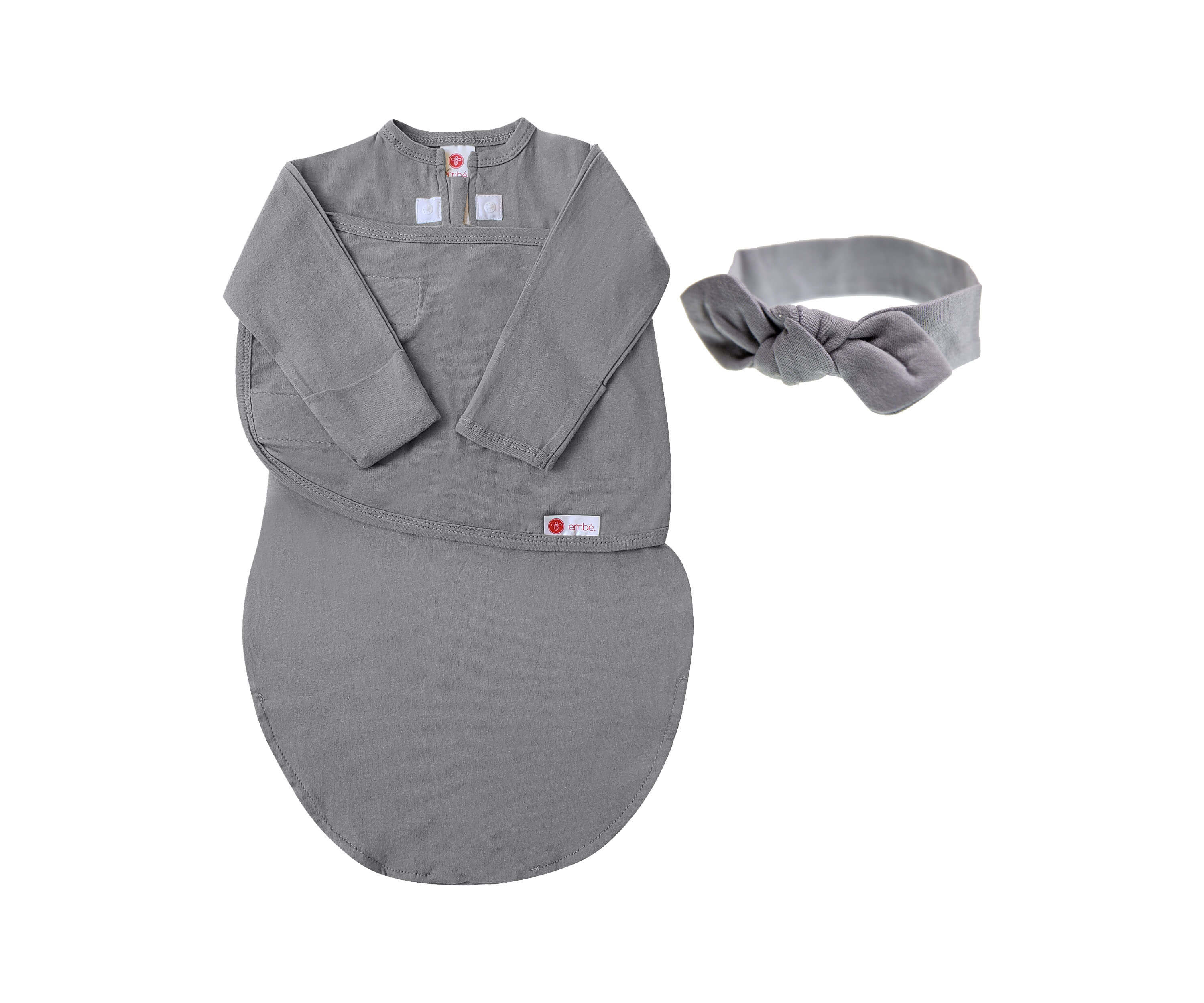 Headband and Long Sleeve Swaddle Sack Bundle Swaddling Blankets embé® Slate Newborn (6-14lbs) 