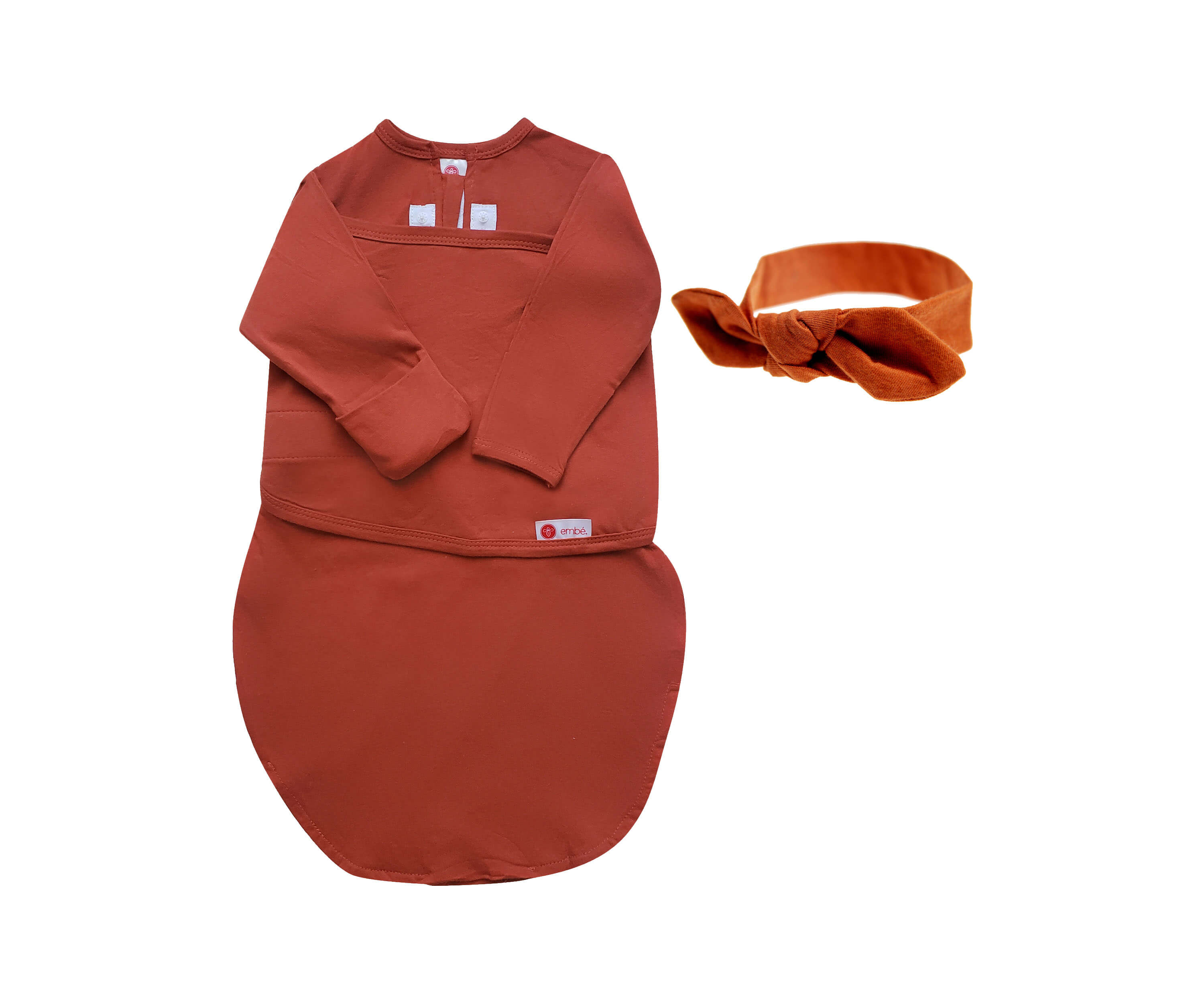 Headband and Long Sleeve Swaddle Sack Bundle Swaddling Blankets embé® Rust Newborn (6-14lbs) 