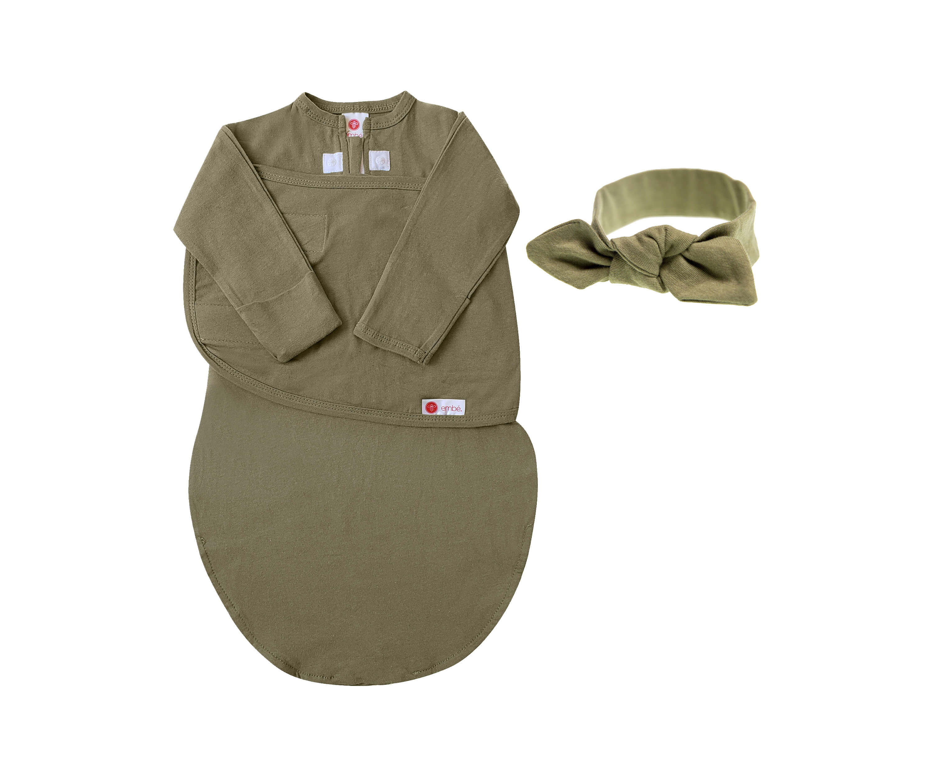 Headband and Long Sleeve Swaddle Sack Bundle Swaddling Blankets embé® Moss Newborn (6-14lbs) 