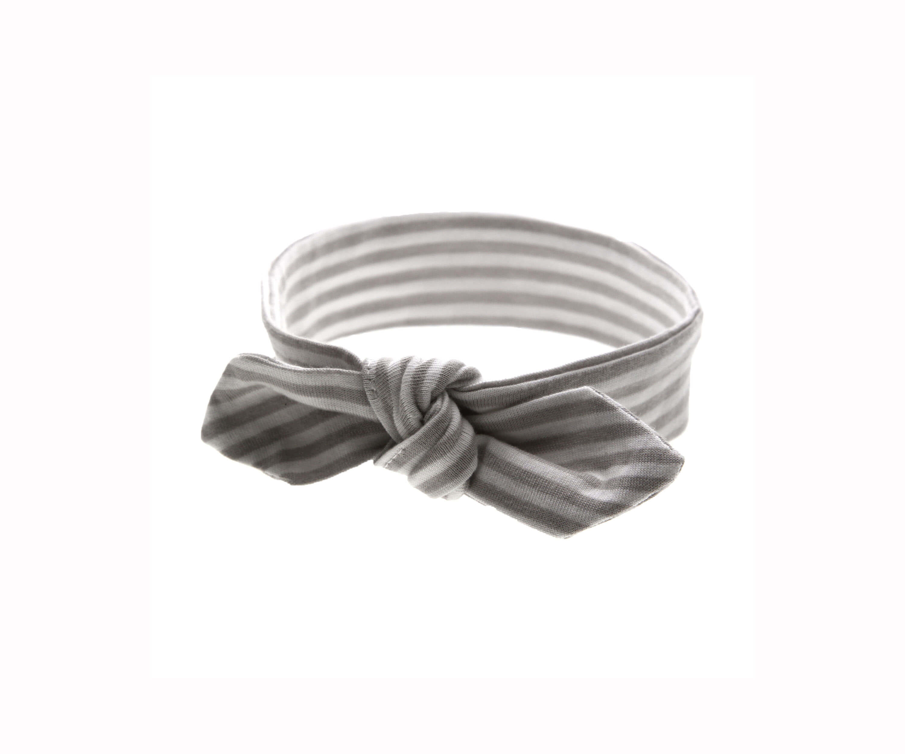 Bow Headband 100% Cotton Jersey embé® Grey Stripes Newborn (6-14lbs) 