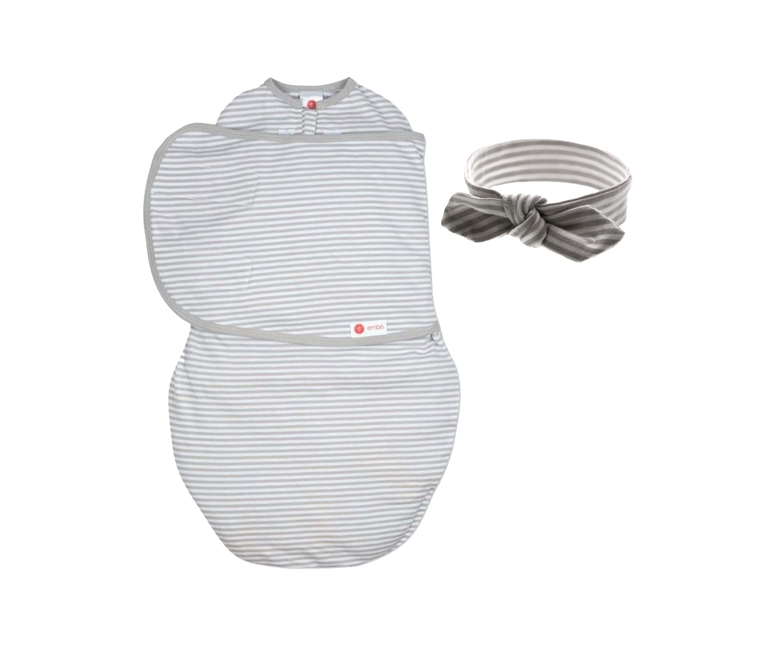 Headband and Starter Swaddle Original Bundle Swaddling Blankets embé® Grey Stripes Newborn (6-14lbs) 