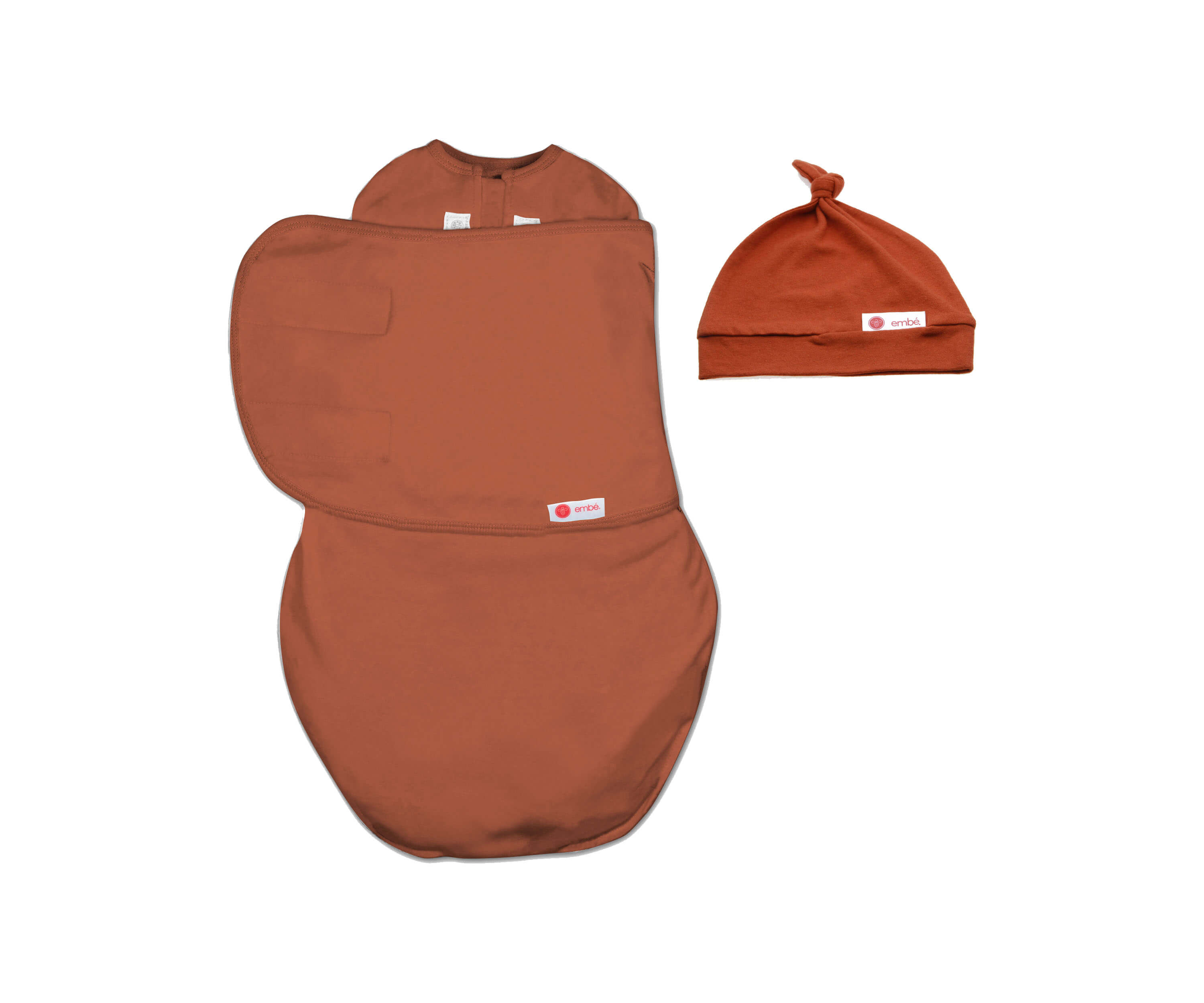 Hat + Swaddle Wrap Bundle Swaddling Blankets embé® Rust Newborn (6-14lbs) 