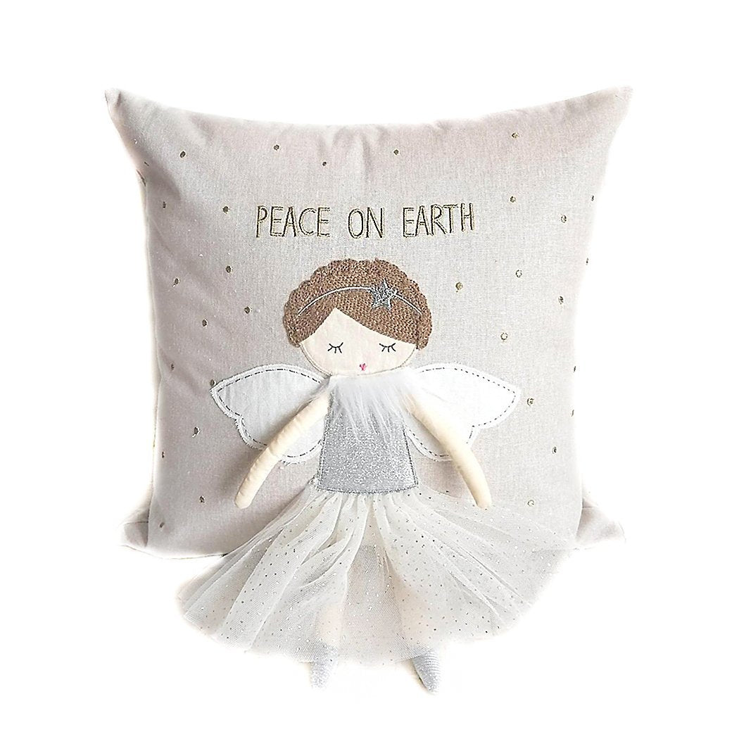 Whimsical Angel 'Peace On Earth' Decorative Pillow 16" x 16" Pillow MON AMI   