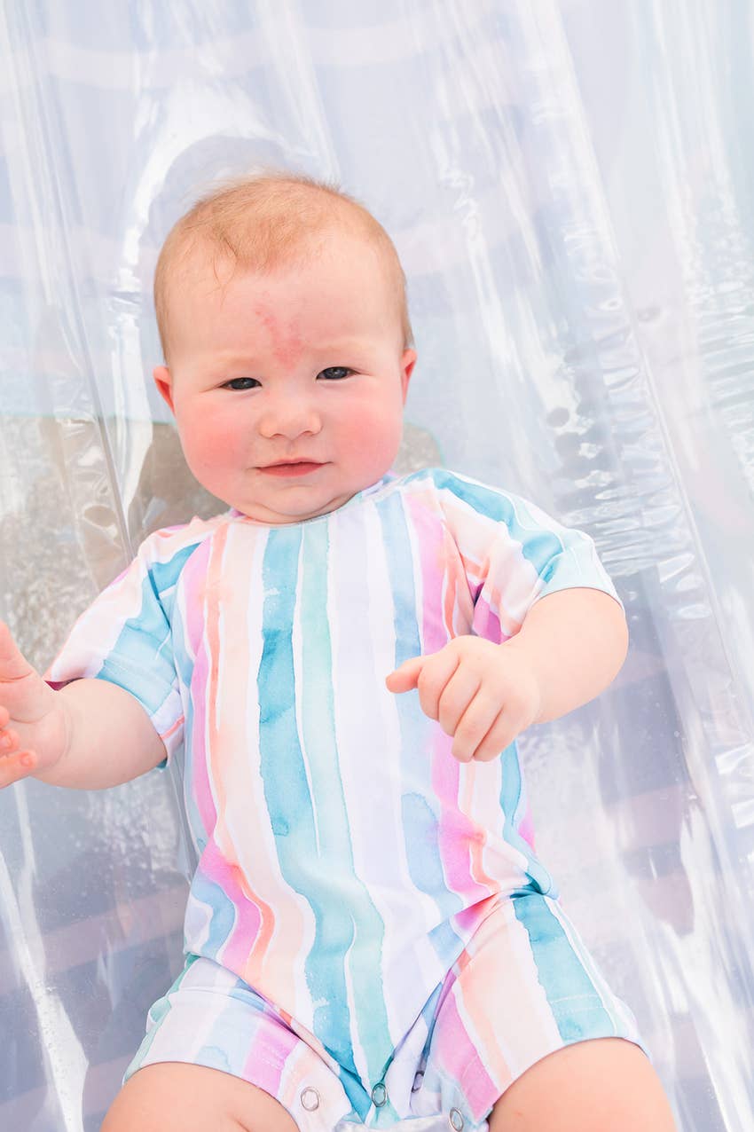 Baby Swimsuit in Watercolor Stripe swim Ollie Jay   