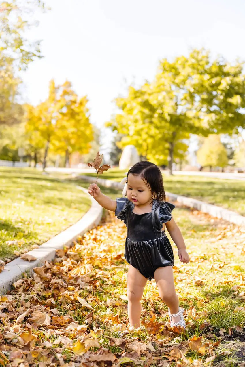 Emmy Romper in Blue Velvet  Ollie Jay   