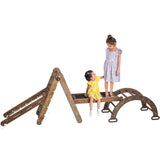 4in1 Montessori Climbing Set: Triangle Ladder + Arch/Rocker + Slide Board/Ramp + Net – Chocolate