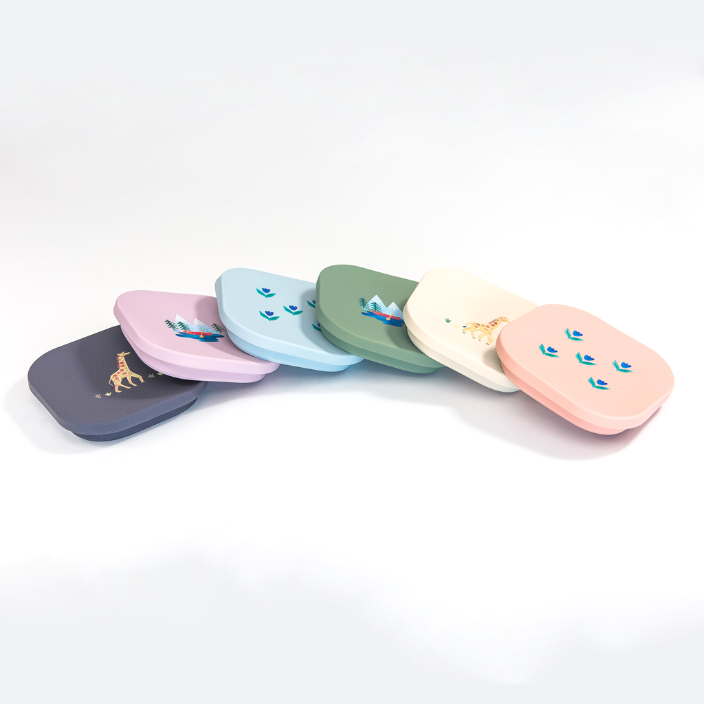 Silicone Collapsible Snack Bowl Wildflower Chambray Blue  Austin Baby Collection   