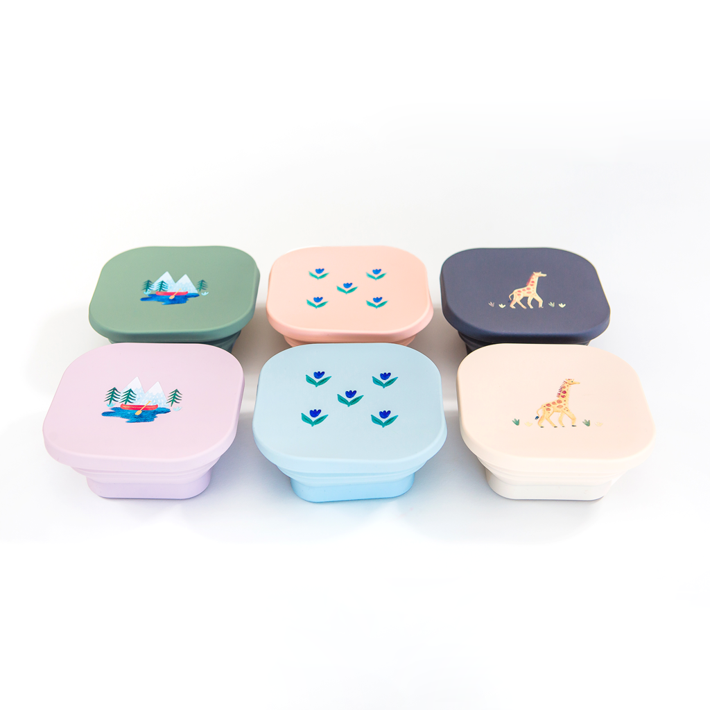 Silicone Collapsible Snack Bowl Wildflower Chambray Blue  Austin Baby Collection   