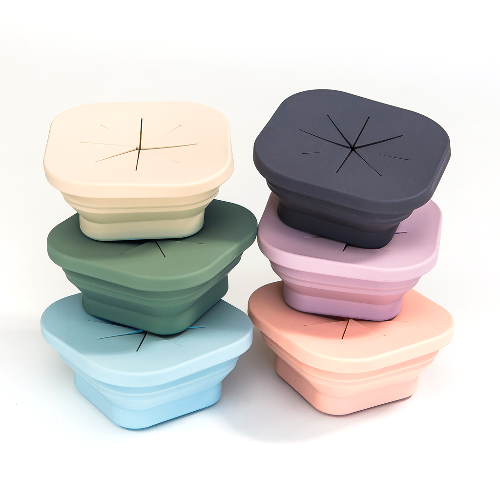 Silicone Collapsible Snack Bowl Wildflower Chambray Blue  Austin Baby Collection   