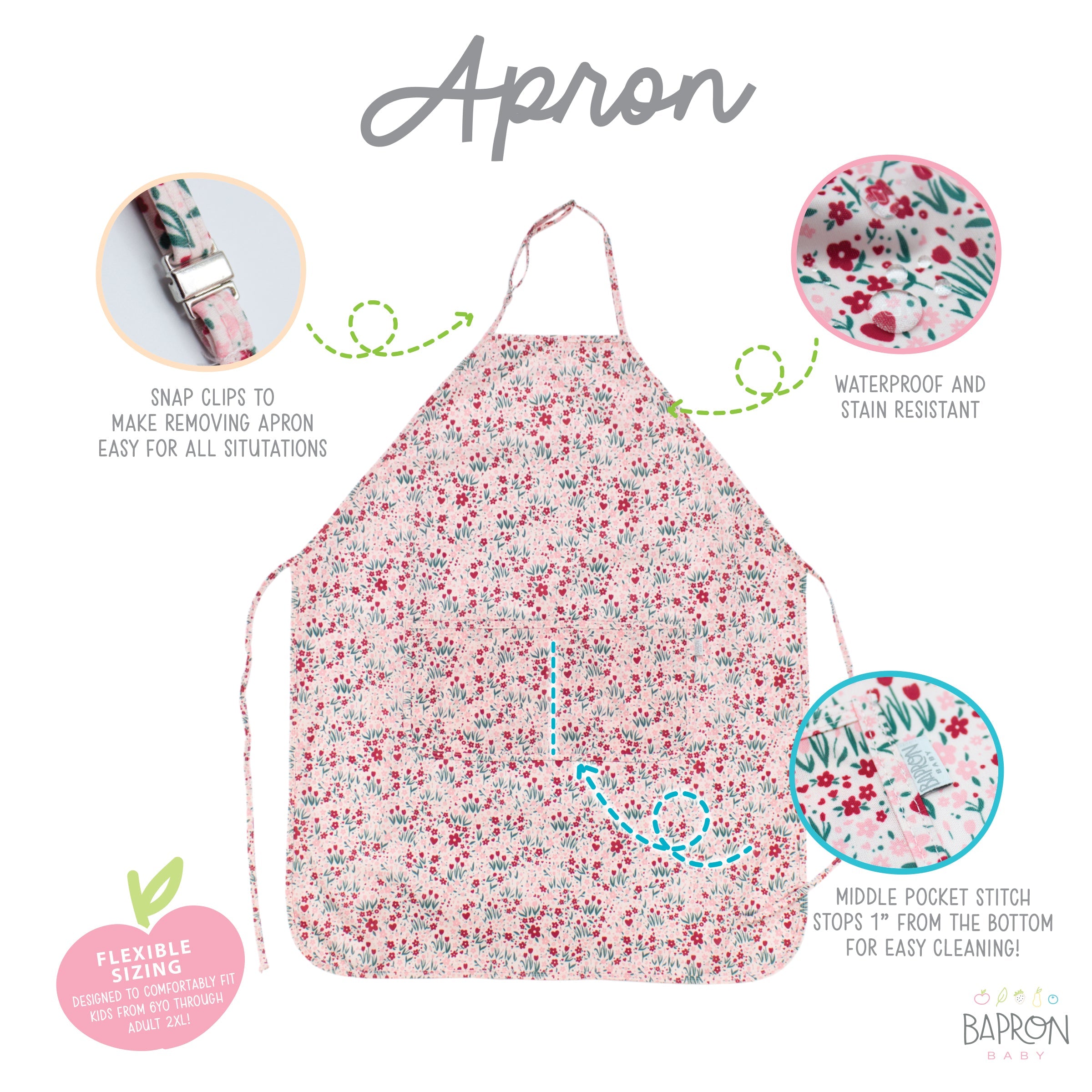 Blushing Blooms Apron - fits sizes youth small through adult 2XL  BapronBaby   