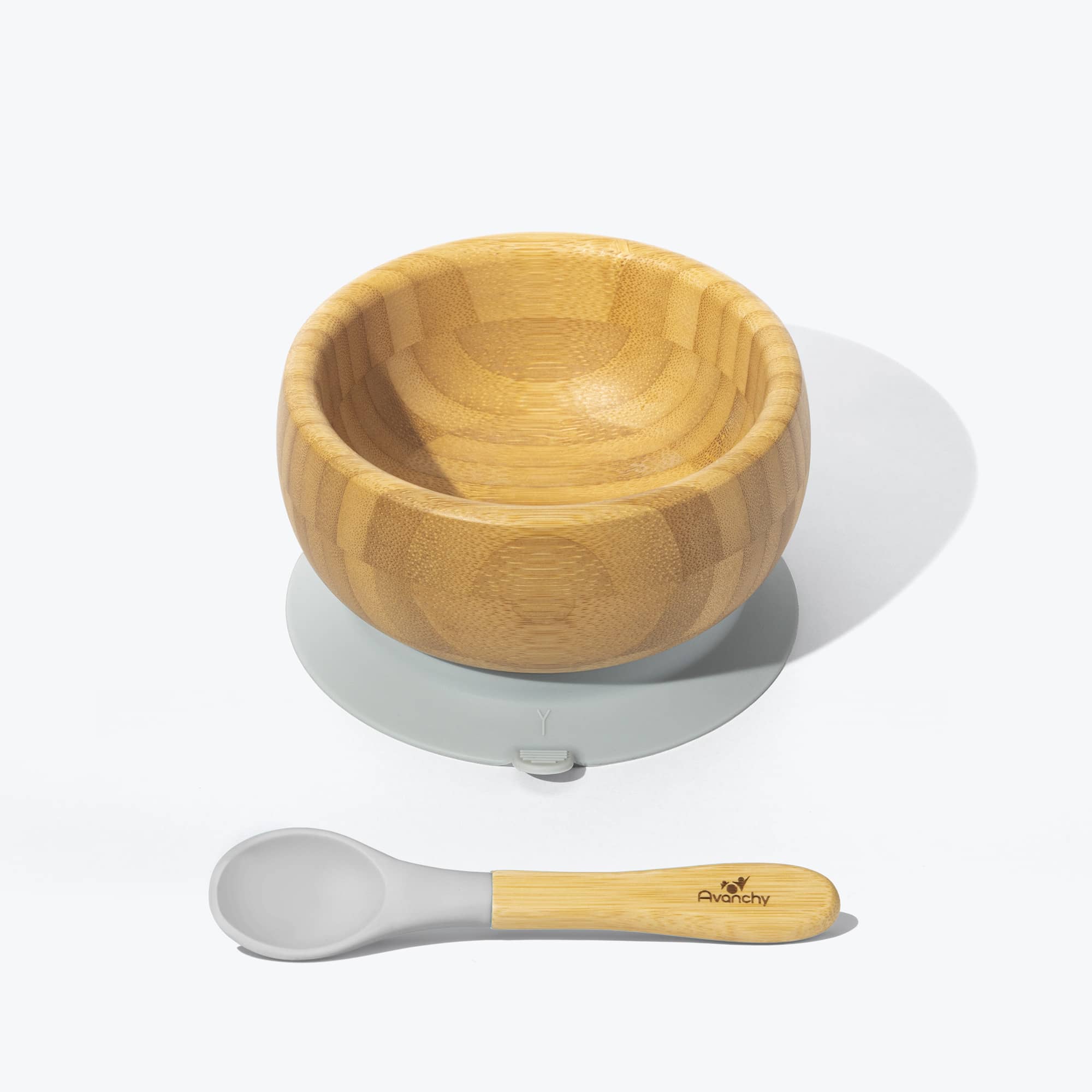 Avanchy Bamboo Suction Baby Bowl + Spoon Baby Feeding Avanchy Sustainable Baby Dishware Gray  