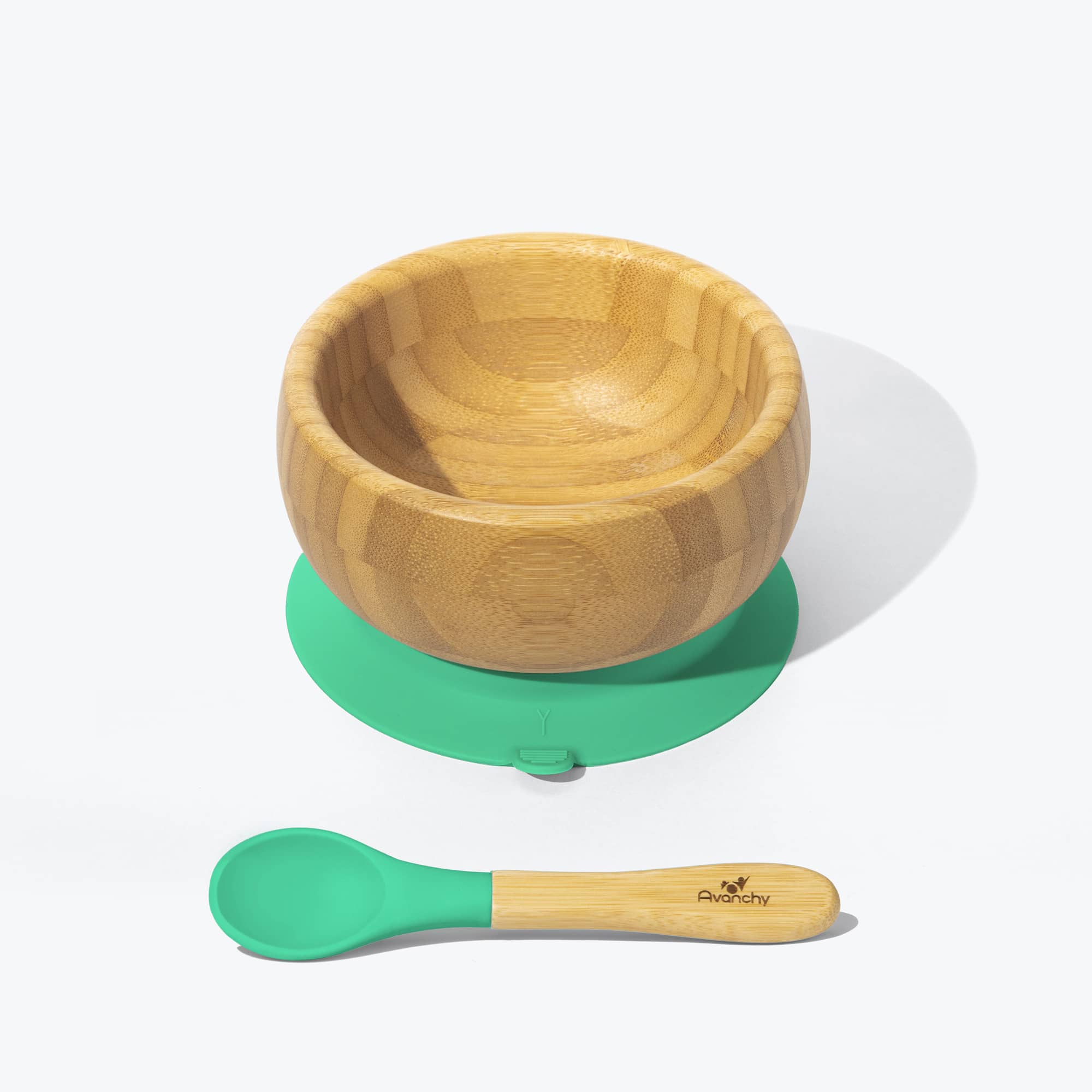 Avanchy Bamboo Suction Baby Bowl + Spoon Baby Feeding Avanchy Sustainable Baby Dishware Green  