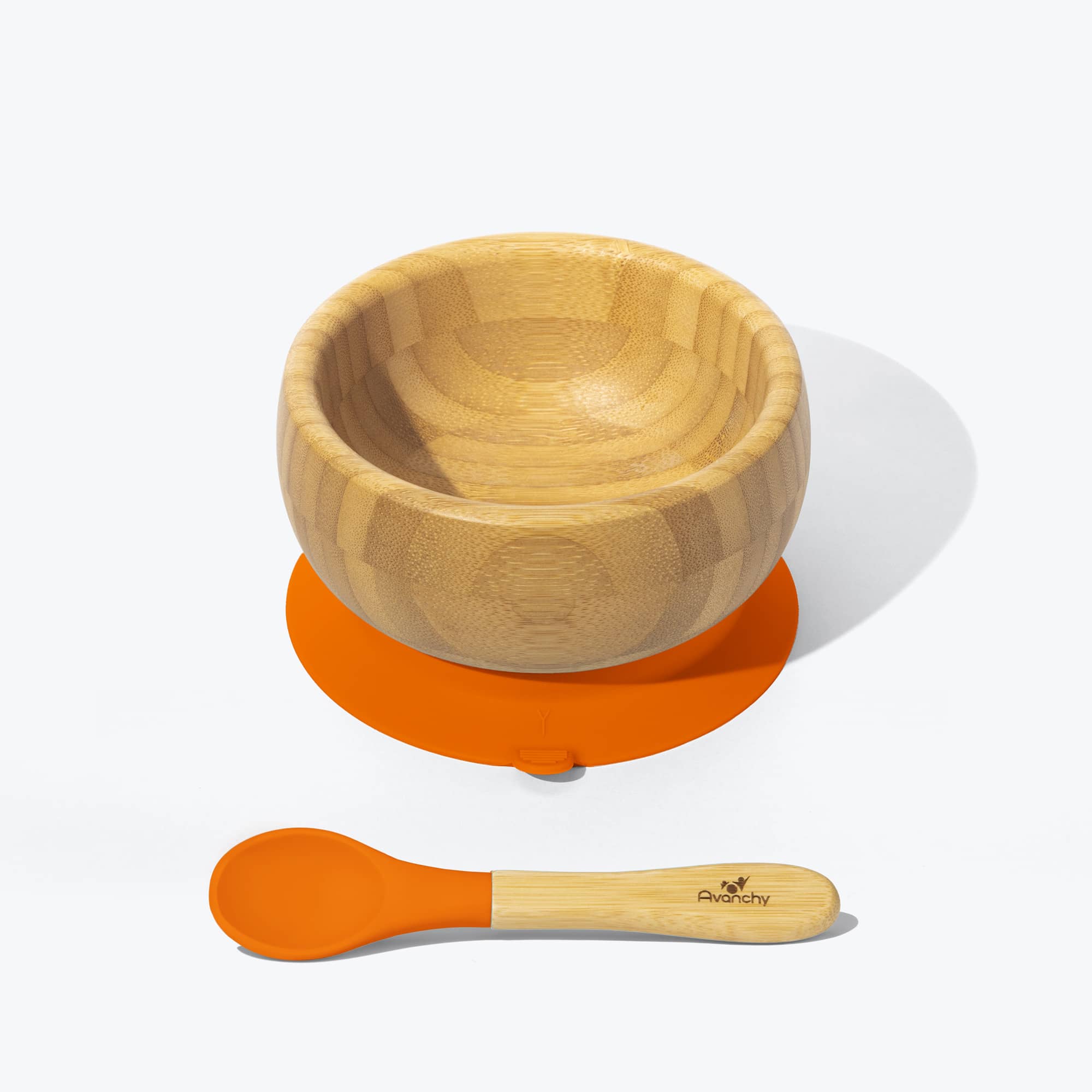 Avanchy Bamboo Suction Baby Bowl + Spoon Baby Feeding Avanchy Sustainable Baby Dishware Orange  