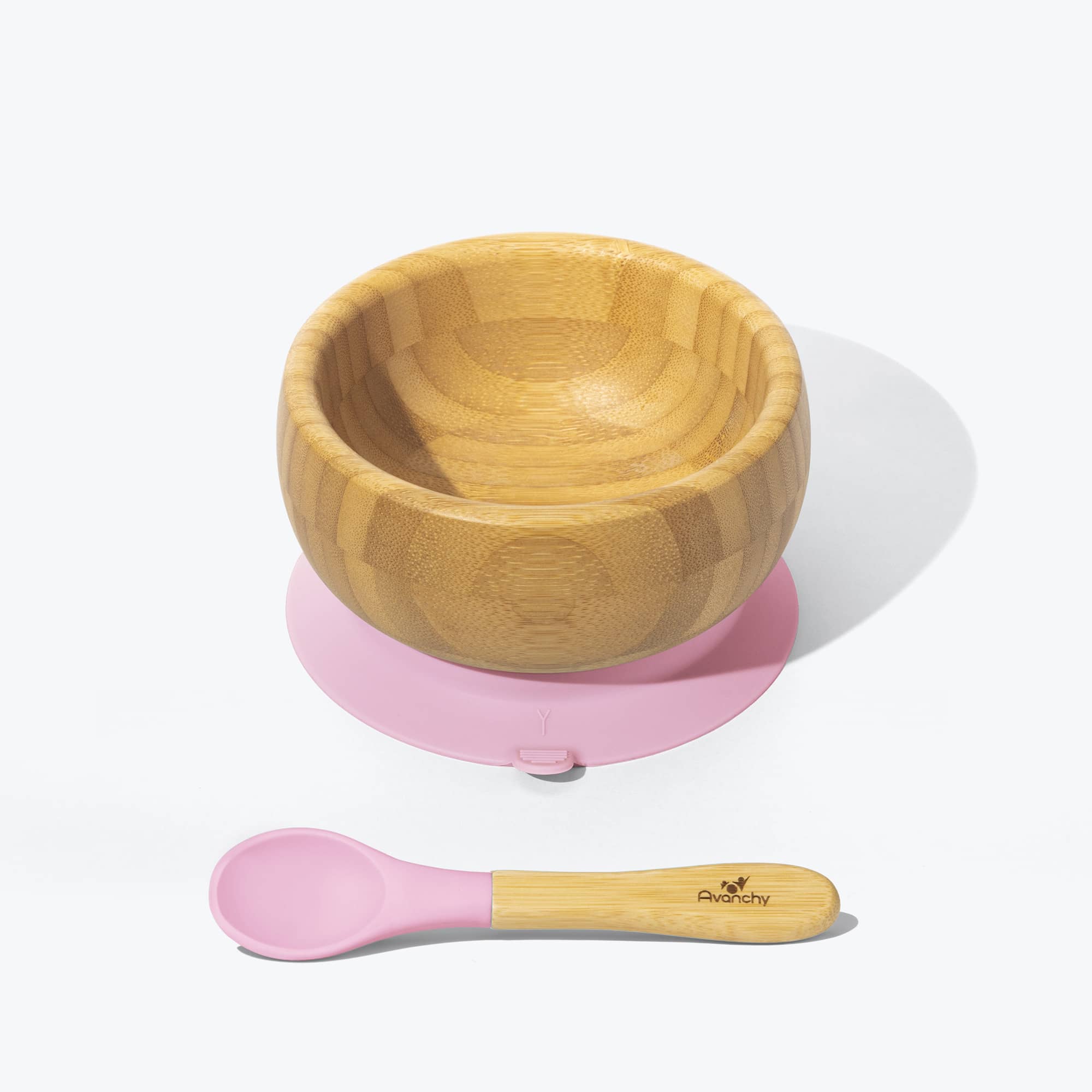 Avanchy Bamboo Suction Baby Bowl + Spoon Baby Feeding Avanchy Sustainable Baby Dishware Pink  