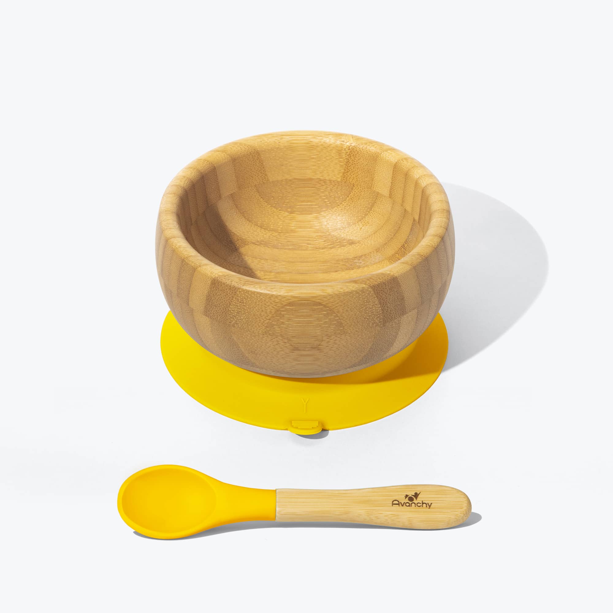 Avanchy Bamboo Suction Baby Bowl + Spoon Baby Feeding Avanchy Sustainable Baby Dishware Yellow  