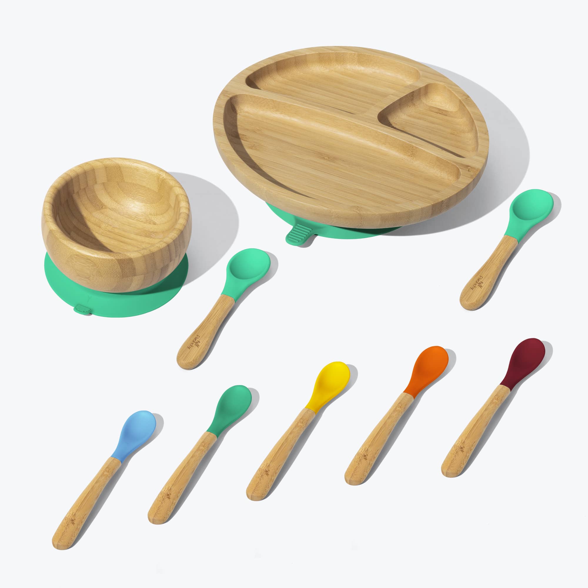 Avanchy Build-A-Rainbow Collections Toddler Feeding Avanchy Sustainable Baby Dishware Toddler Plate W/ Spoon 5 Pack Infant Spoons Green