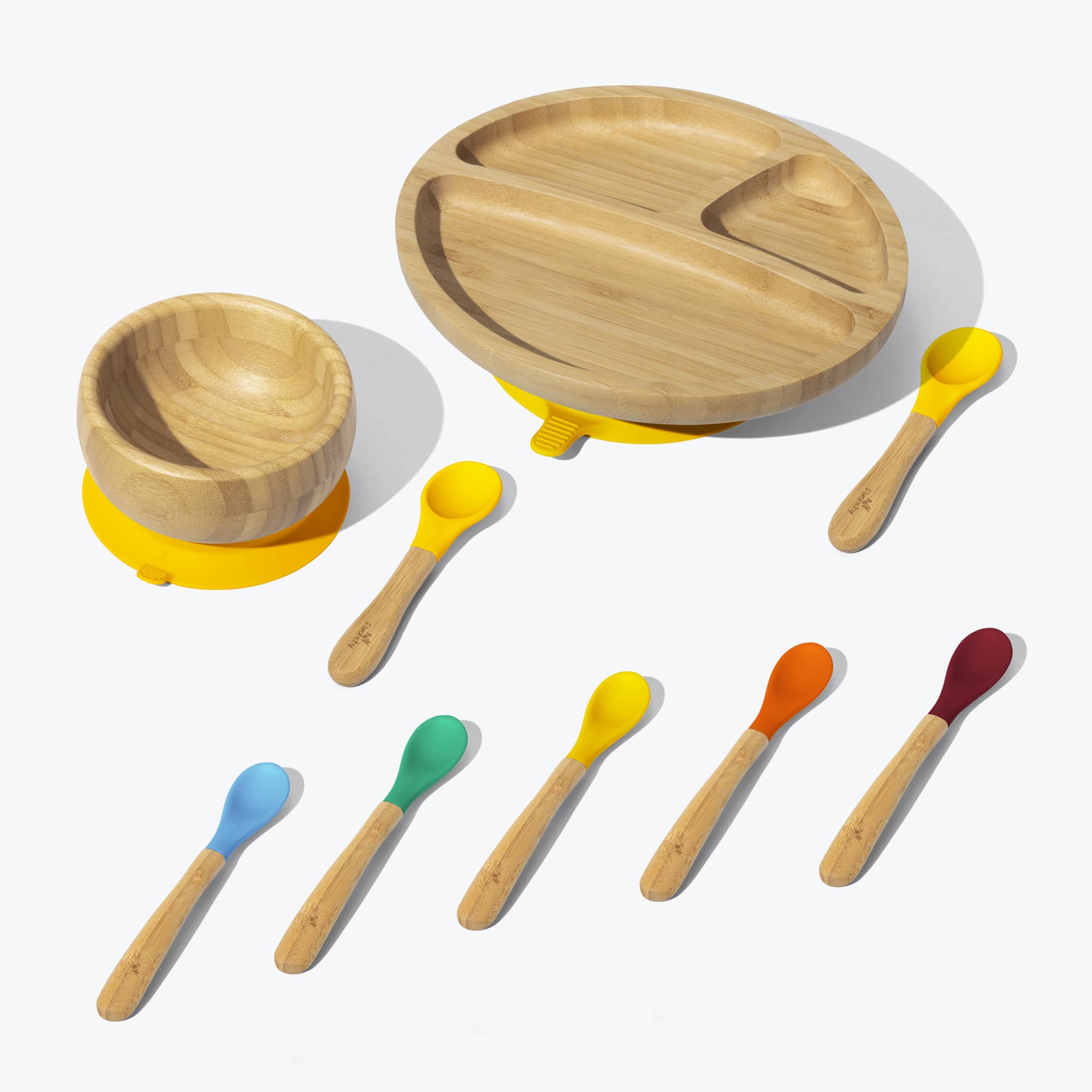 Avanchy Build-A-Rainbow Collections Toddler Feeding Avanchy Sustainable Baby Dishware Toddler Plate W/ Spoon 5 Pack Infant Spoons Yellow