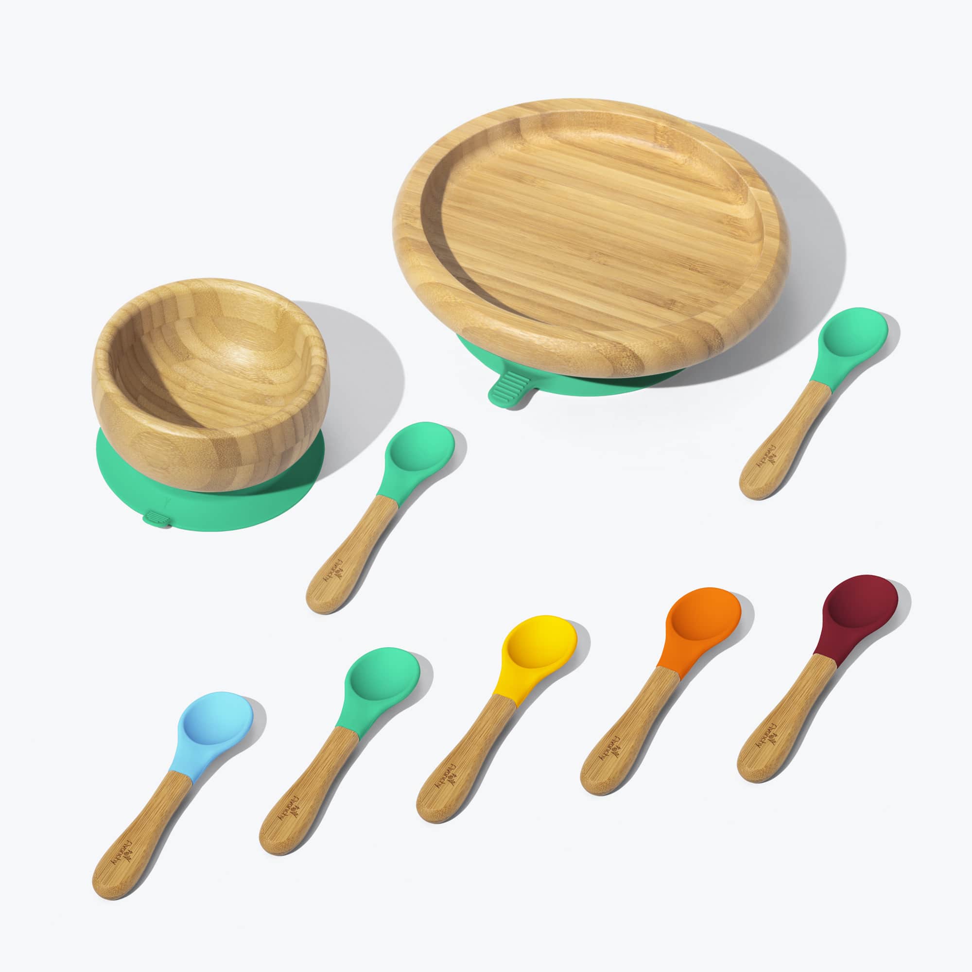 Avanchy Classic Rainbow Collections Toddler Feeding Avanchy Sustainable Baby Dishware 5 Pack Baby Spoons Green 