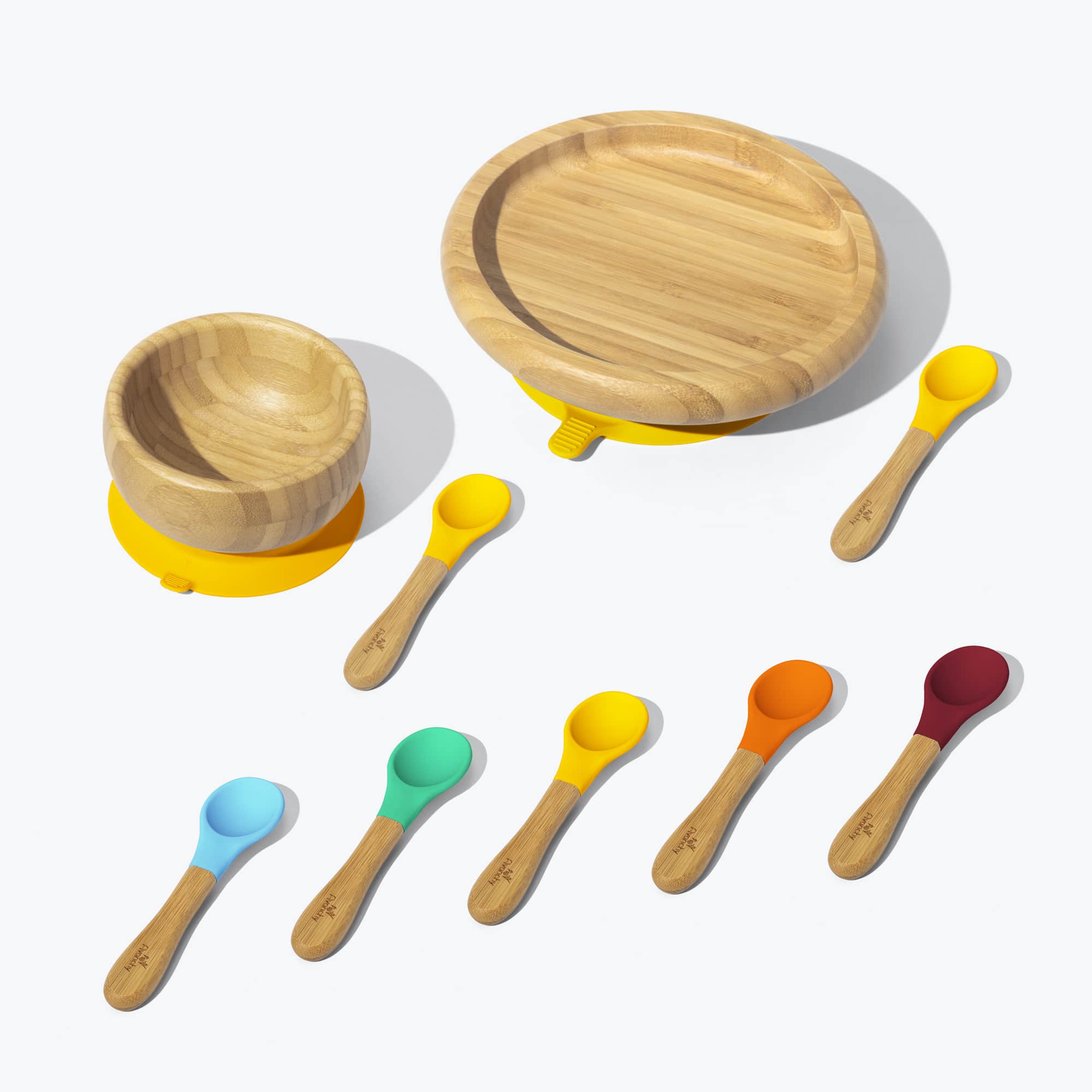 Avanchy Classic Rainbow Collections Toddler Feeding Avanchy Sustainable Baby Dishware 5 Pack Baby Spoons Yellow 