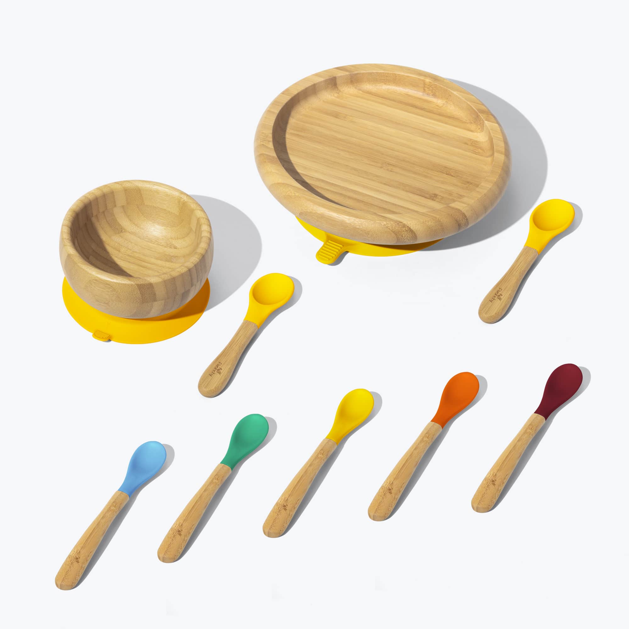 Avanchy Classic Rainbow Collections Toddler Feeding Avanchy Sustainable Baby Dishware 5 Pack Infant Spoons Yellow 