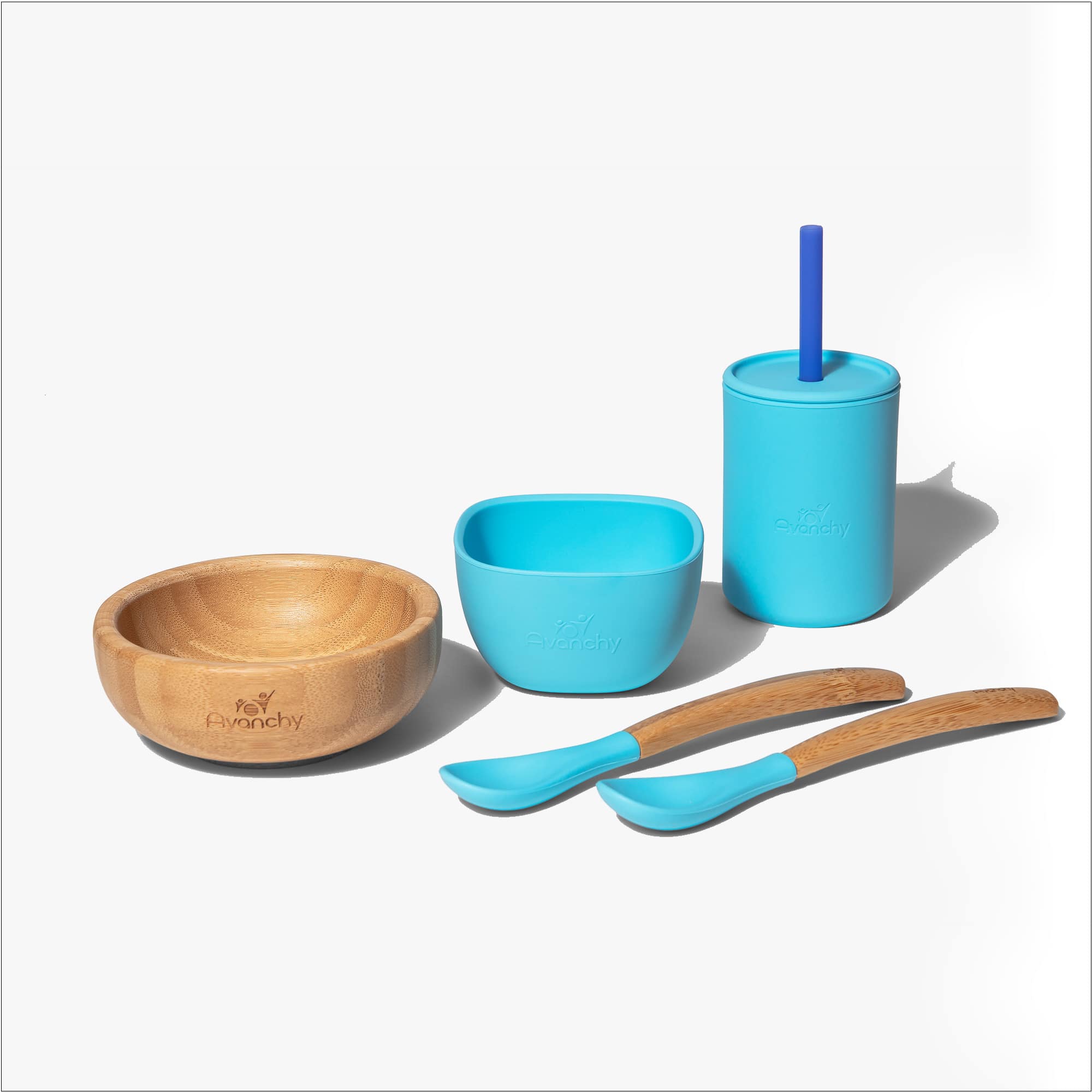 Avanchy La Petite Bamboo Mini Bowl Infant Feeding Avanchy Sustainable Baby Dishware Family Set Blue 