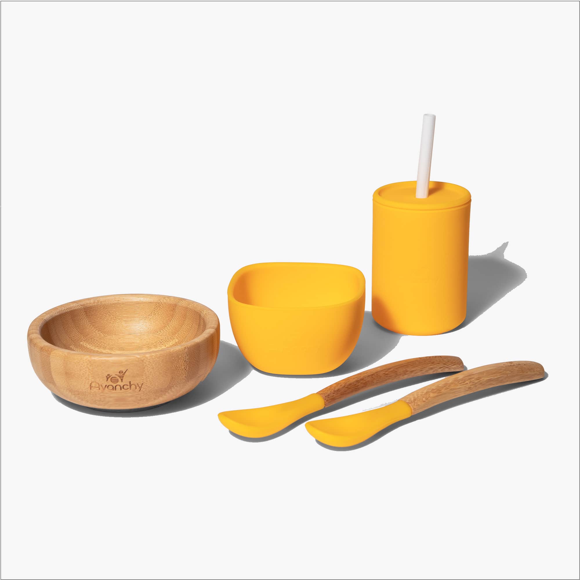 Avanchy La Petite Bamboo Mini Bowl Infant Feeding Avanchy Sustainable Baby Dishware Family Set Yellow 