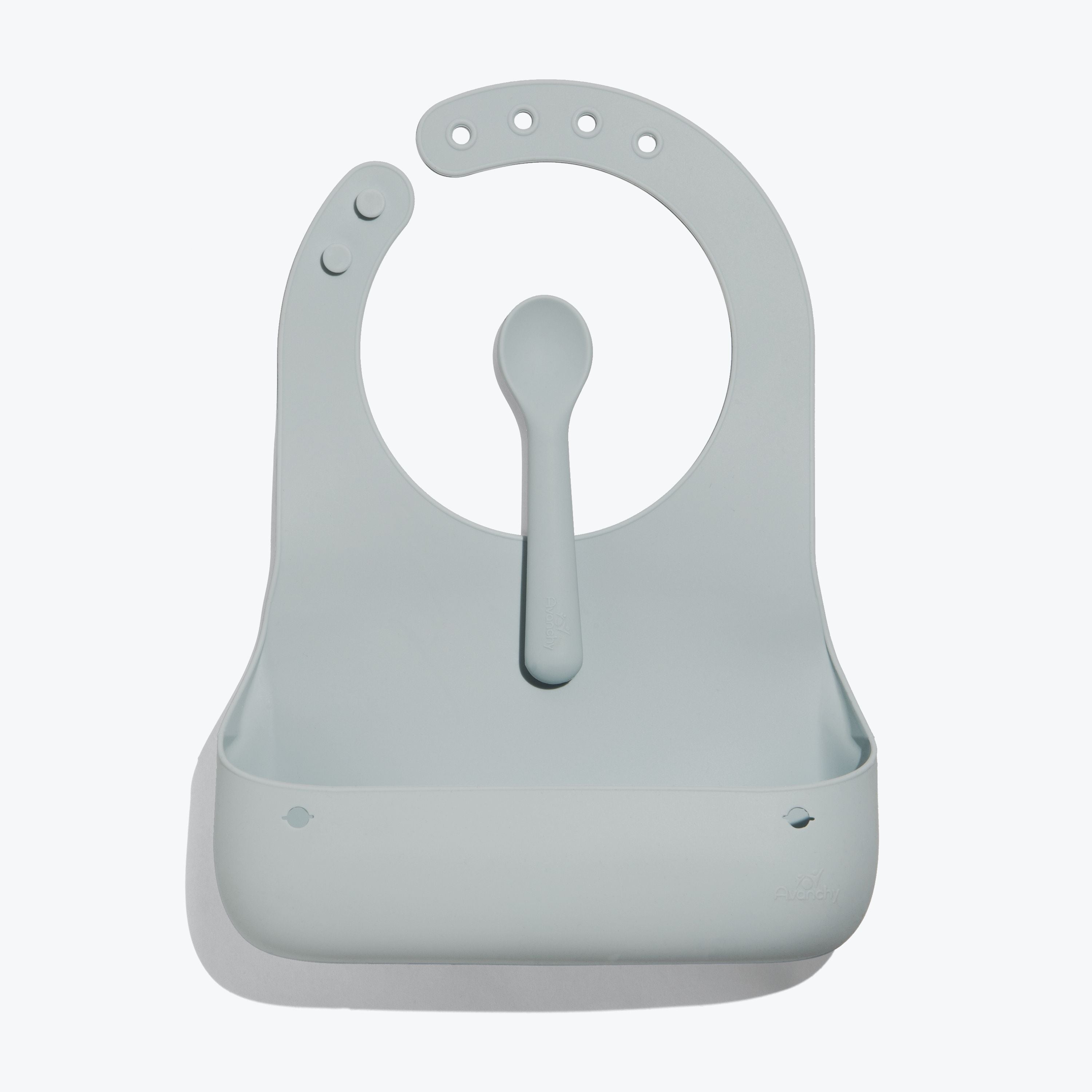 Avanchy Roll & Go Silicone Bibs for Babies + Spoon Bibs Avanchy Sustainable Baby Dishware Gray  