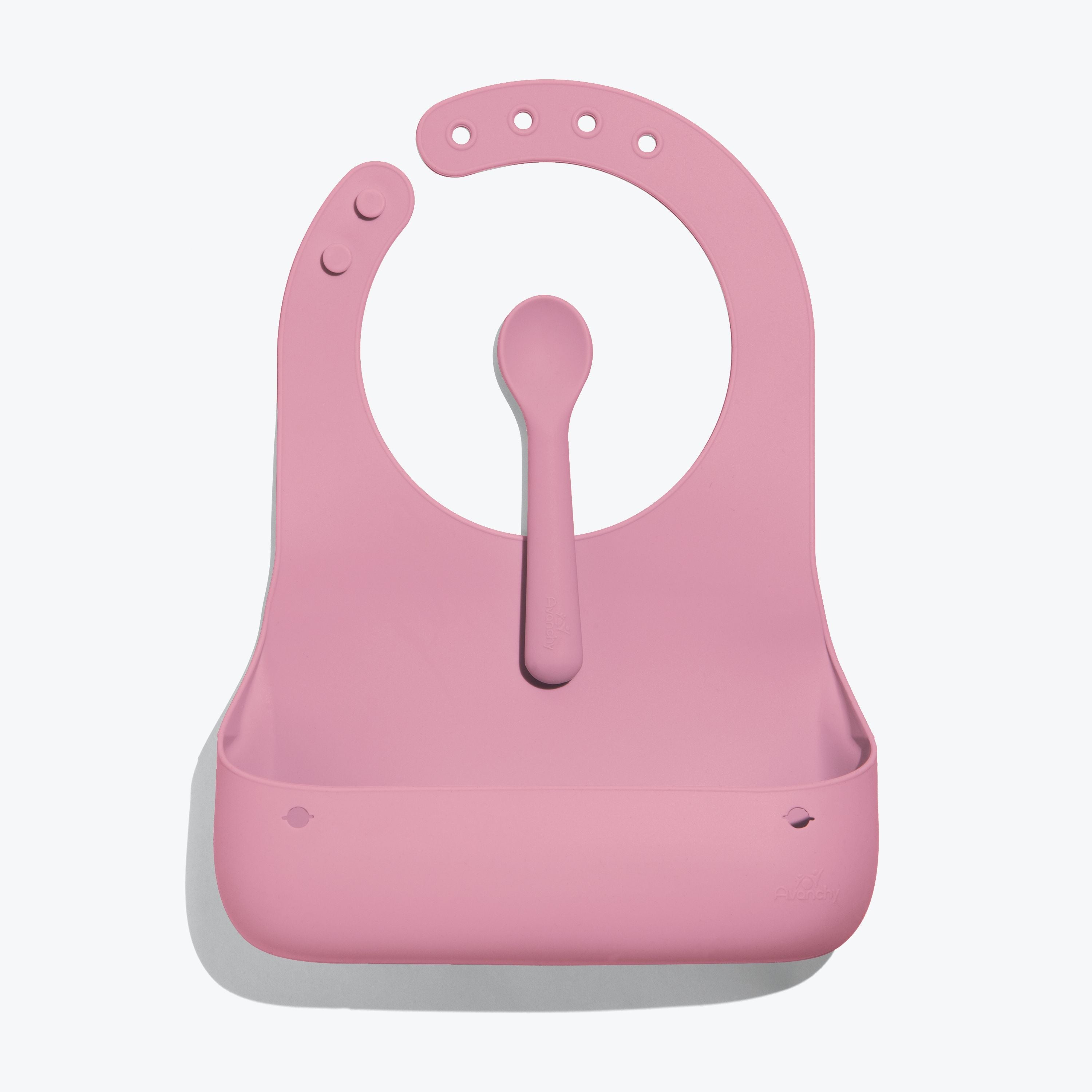 Avanchy Roll & Go Silicone Bibs for Babies + Spoon Bibs Avanchy Sustainable Baby Dishware Pink  