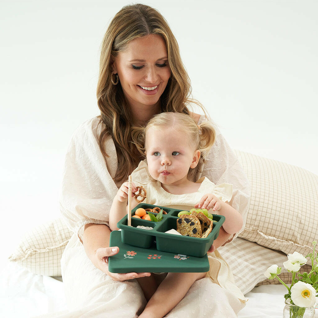 Silicone Bento Box Mini Floral Hunter Green  Austin Baby Collection   