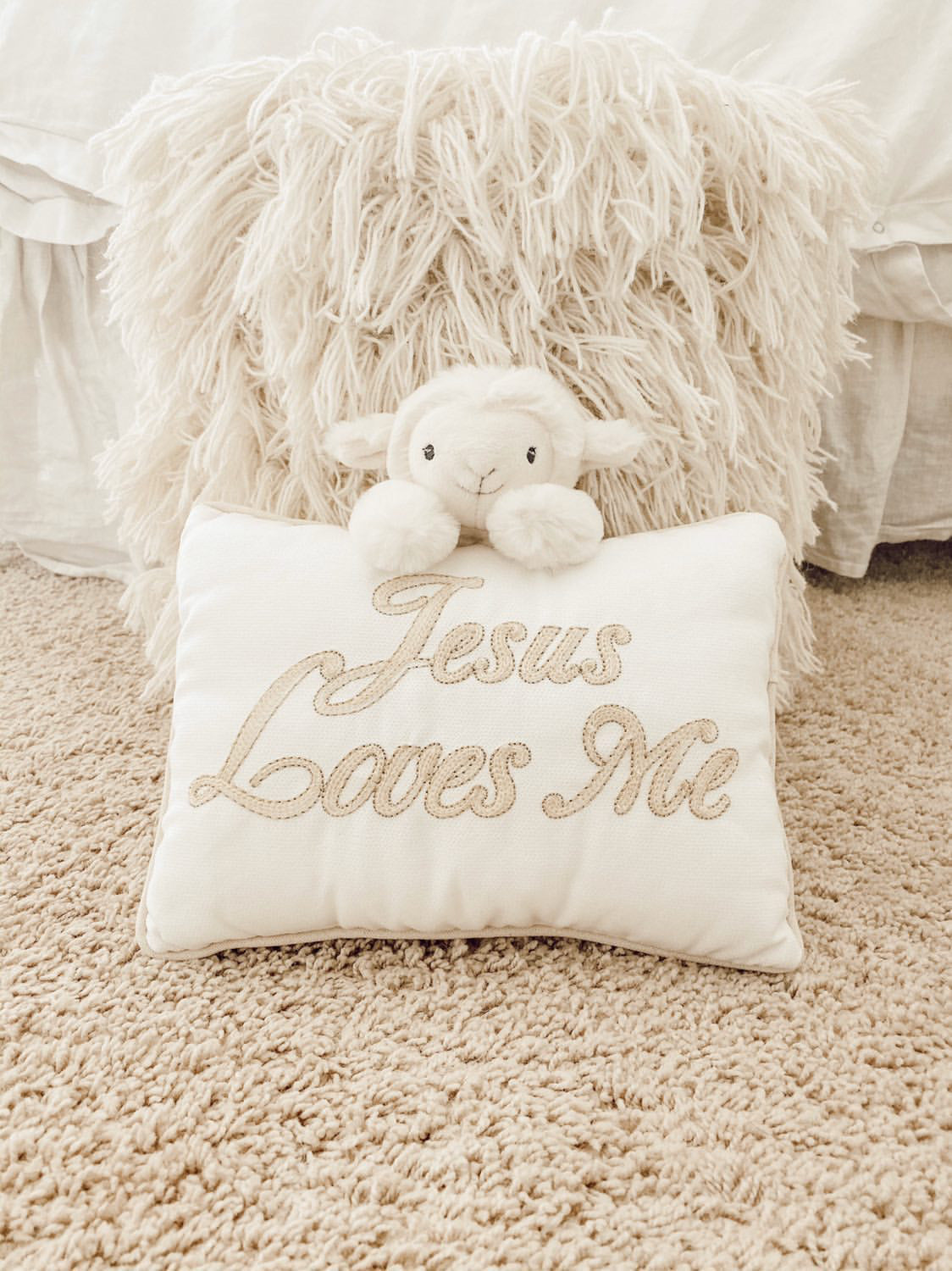 'Jesus Loves Me' Lamb Accent Pillow Room Decor MON AMI   